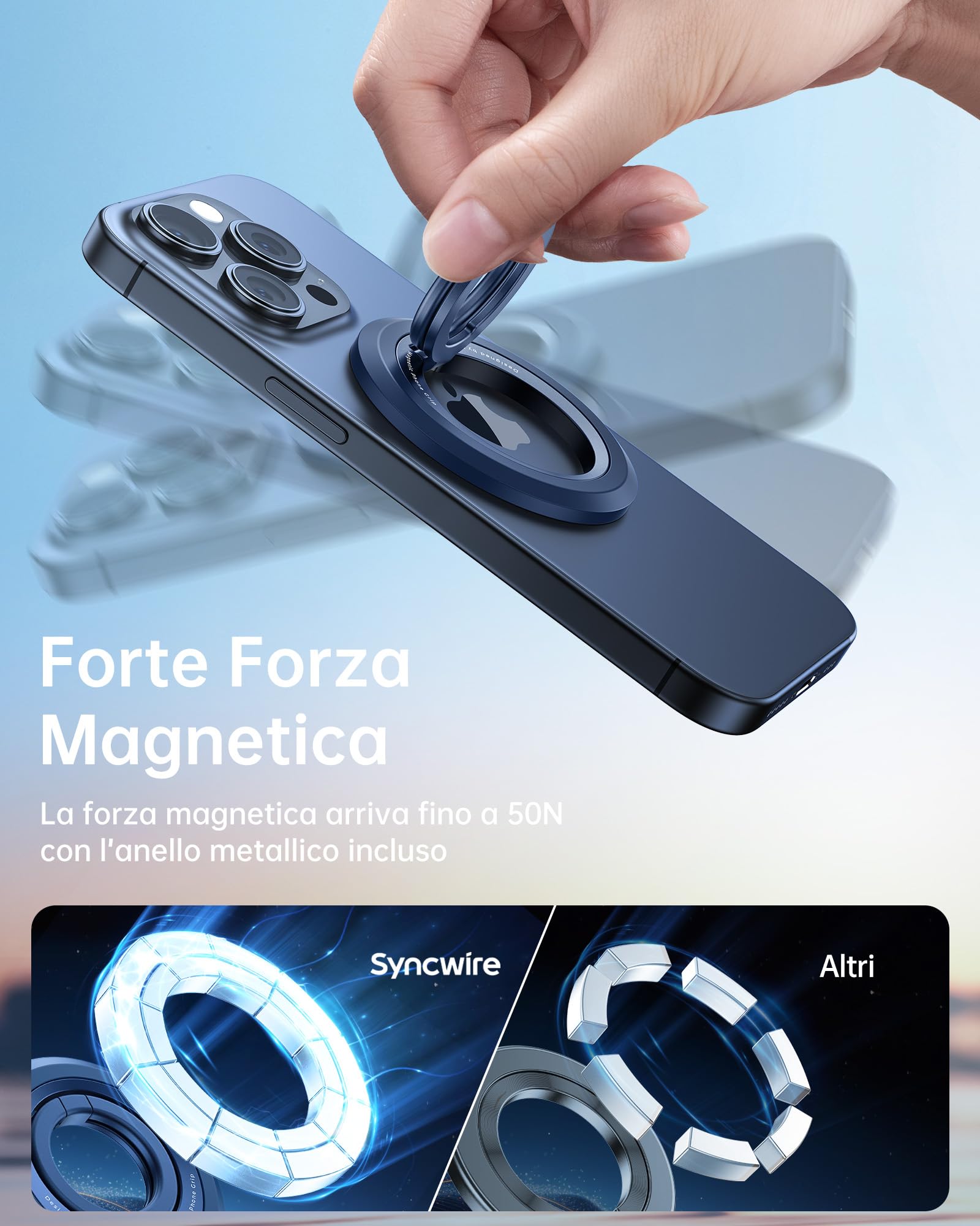 SYNCWIRE Magnetic Ring Holder for MagSafe - 360° Rotation Double Sided Mobile Phone Grip Compatible with iPhone 17 16 15 14 13 12 Pro MAX Android MagSafe Accessories — view 5