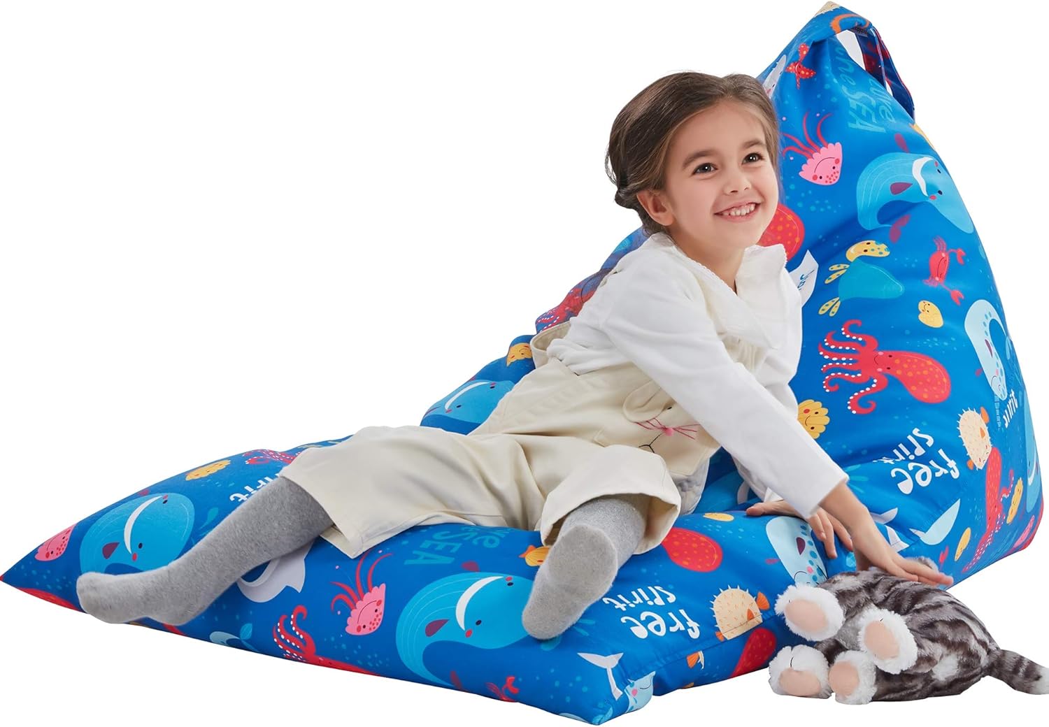 Nobildonna Stuffed Animal Storage Bean Bag Chair Cover for Kids Teens (No Filler) 250L Washable Large Beanbag Cover for Kids' Room Organizing Plush Toys or Home Living Room Textile,Sea Animals