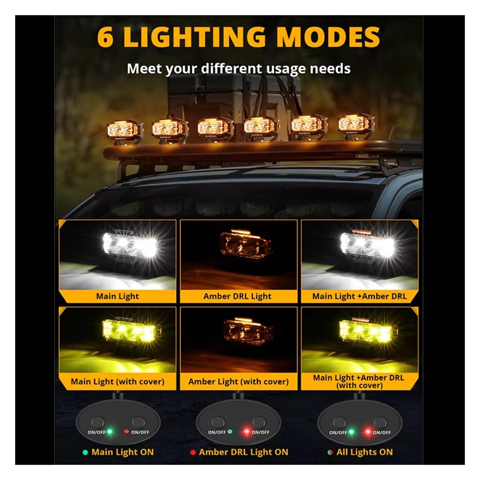 Fari Anteriori Il Baccello Rettangolare Combinato Dello Sparatutto LED Del Fascio Di 72W 6960LM Si Accende Con Le Luci Ambrate Lavoro DRL A 4 Pollici