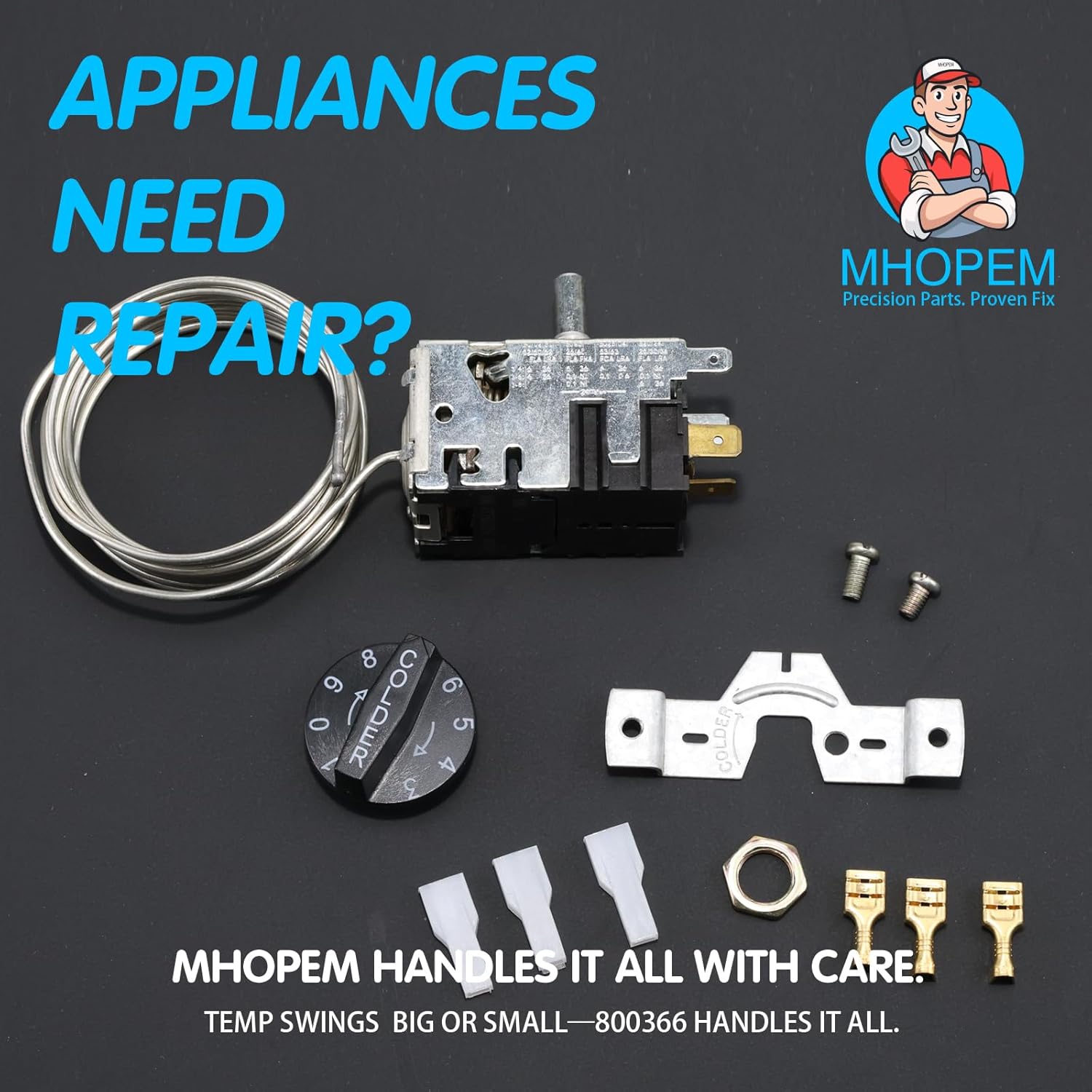 800366 Temperature Control Kit Fits for True Refrigeration, Replaces 077B6806 077B7172 988282, Refrigerator Thermostat Replacement