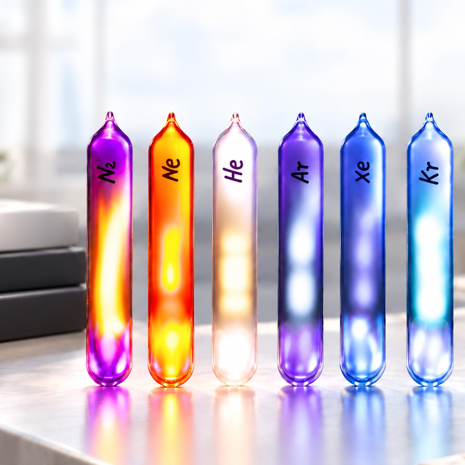 Edelgas-glühröhren-Set, 99,999% Reiner Edelgas-glühröhren, Inklusive He/ne/AR/kr/xe/n2, Für Elementsammlung, Experimente Und Unterricht, Ohne Anregungssockel, Zur Dekoration, Geschenk 6pcs