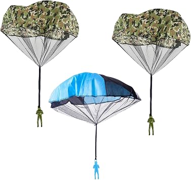 3 Pack Parachute Toys,Plastic Mini Parachute Toy Soldiers,Hand Throwing Play Flying Toys Set with Army Paratroopers,for Outdoor ToyBlue,Green