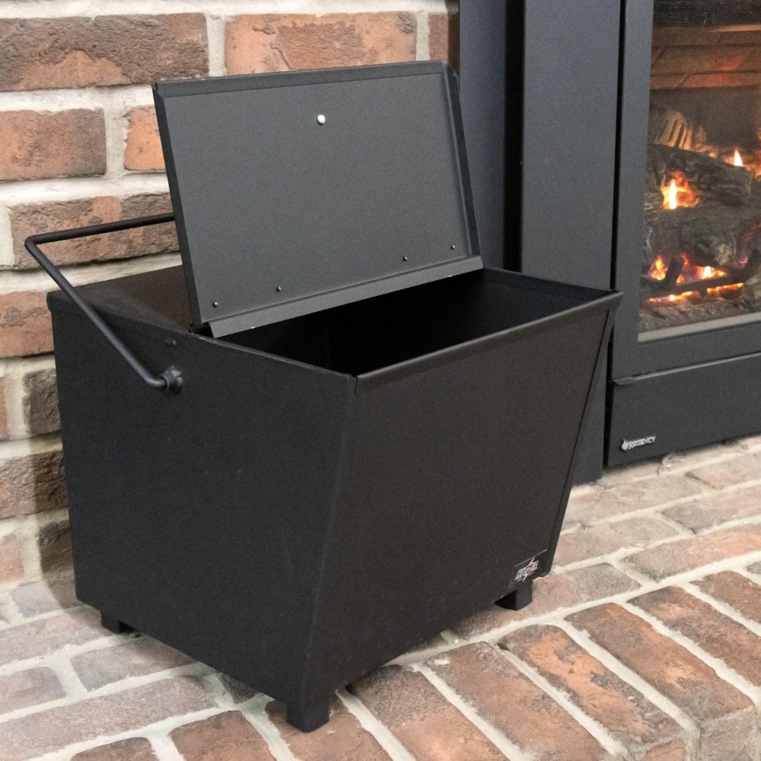 Heavy-Duty Steel Fireplace Ash Bucket USA Made Black