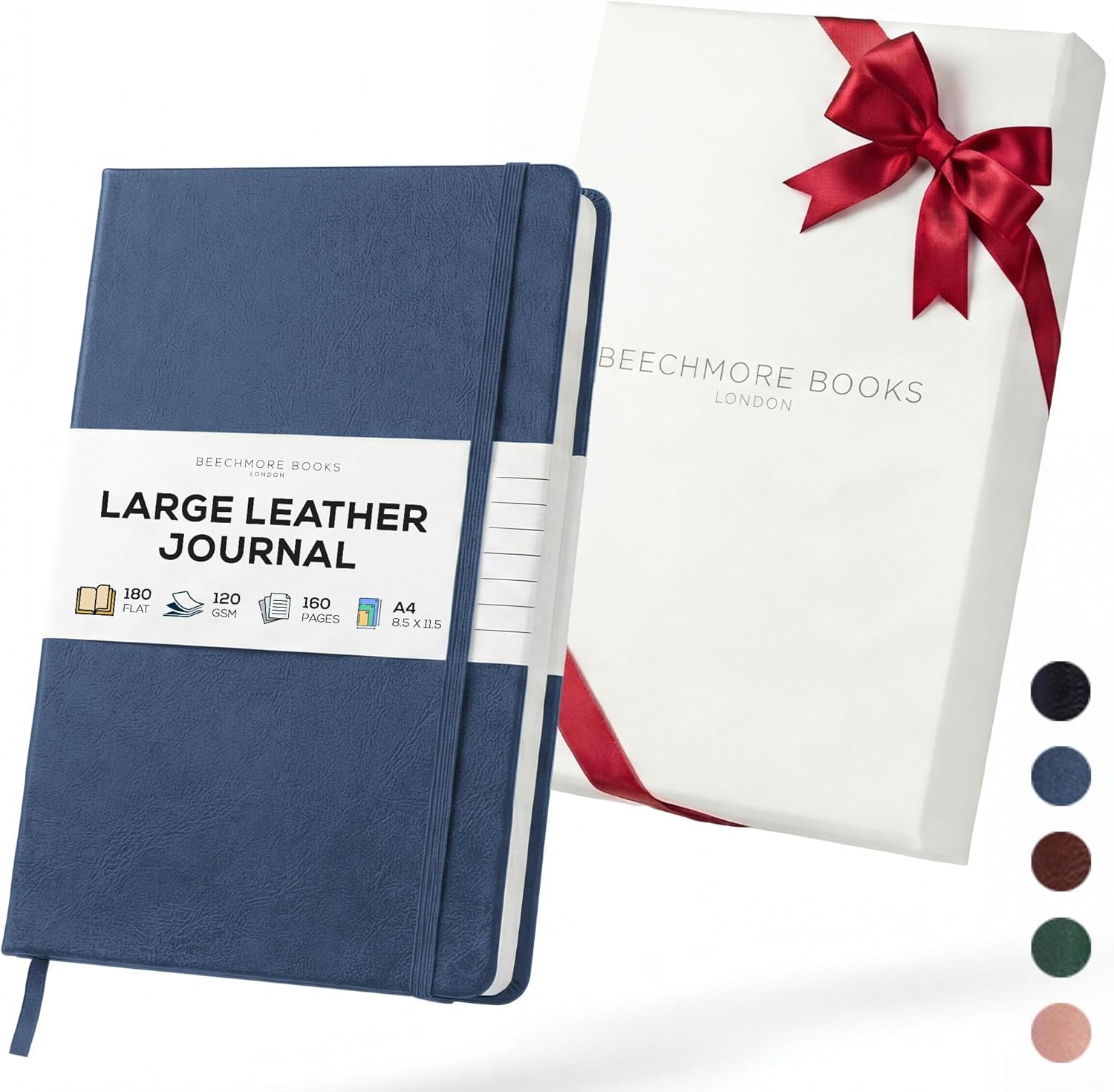 BEECHMORE BOOKS Large Lined Journal Notebook, 8.5" x 11.5" (A4) Hardcover Vegan Leather Executive Diary for Work, Thick 120gsm Paper, Lay-Flat Binding, Gift Box