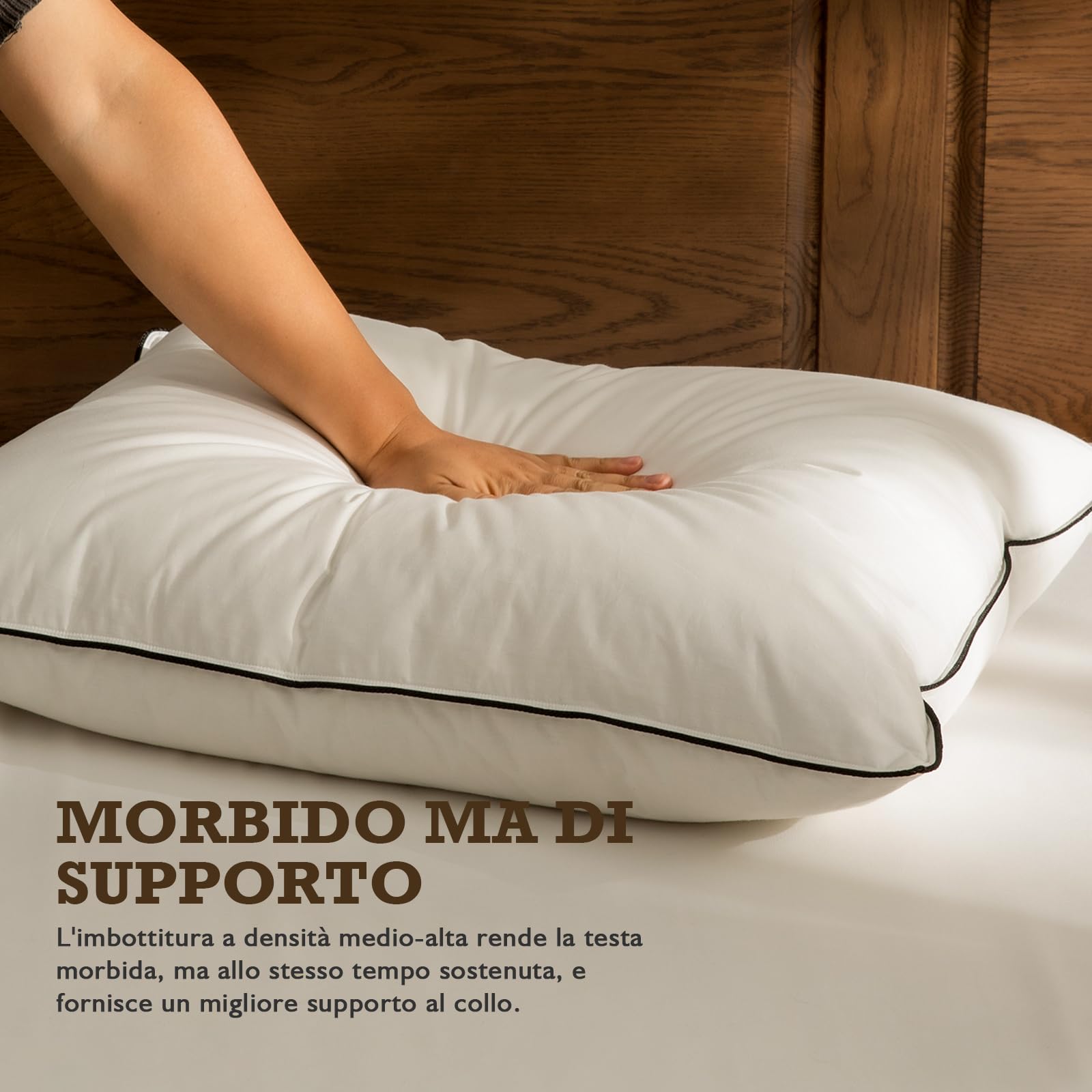 BPC cuscino in piuma e piumino organica, 50x75 set di 2, Lussuoso cuscino letto d'albergo a 3 camere, Cuscino 50x75 cm imbottitura in piuma d'oca con fodera 100% cotone, Bianco