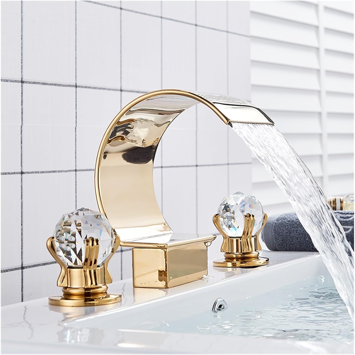 Gold Basin Faucet Bathroom Waterfall Sink Faucet Widespread Hot Cold Water Mixer Tap Waterfall Bathroom Faucet Torneiras(Chrome)
