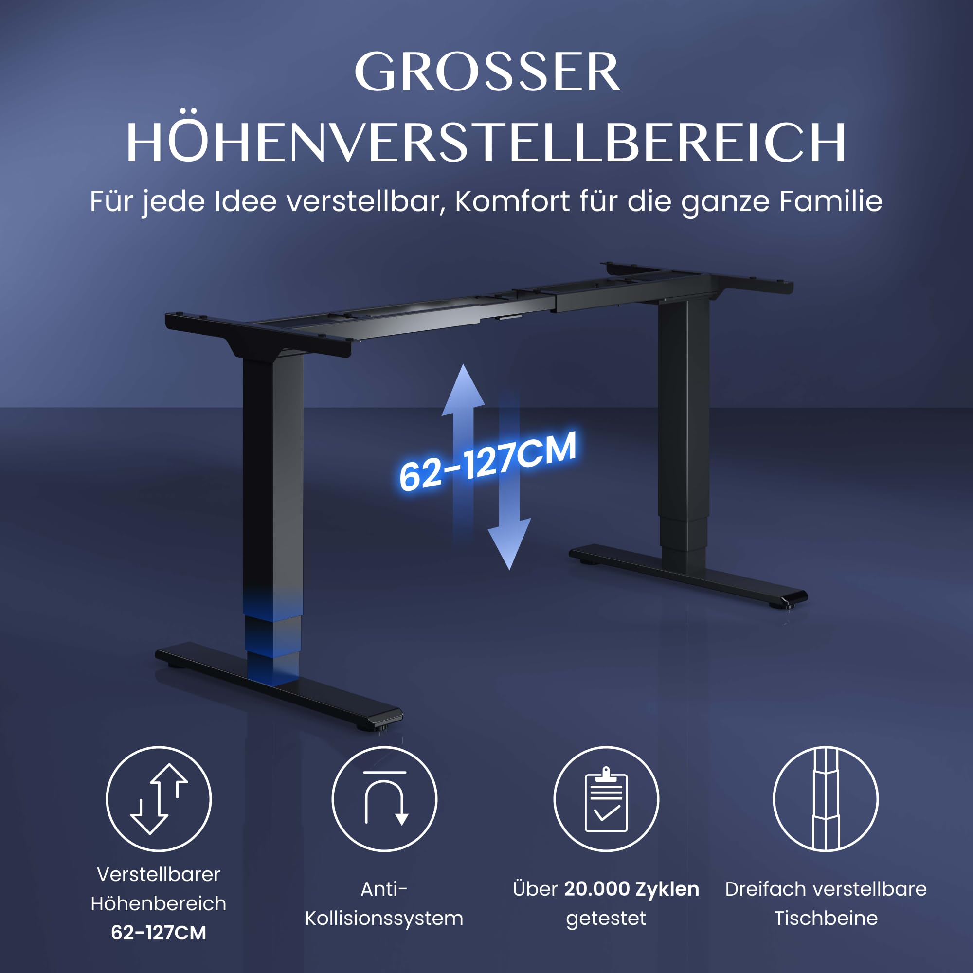 FLEXISPOT Höhenverstellbarer Schreibtisch Elektrisch Tischgestell mit 2 starken Motoren, Super Belastung 160KG, 3-Fach-Teleskop, Memory-Steuerung, LED Höhenanzeige (PRO Schwarz) | Elektrisches Tischgestell mit hoher Belastbarkeit bis 160 kg, Memory-Steuer