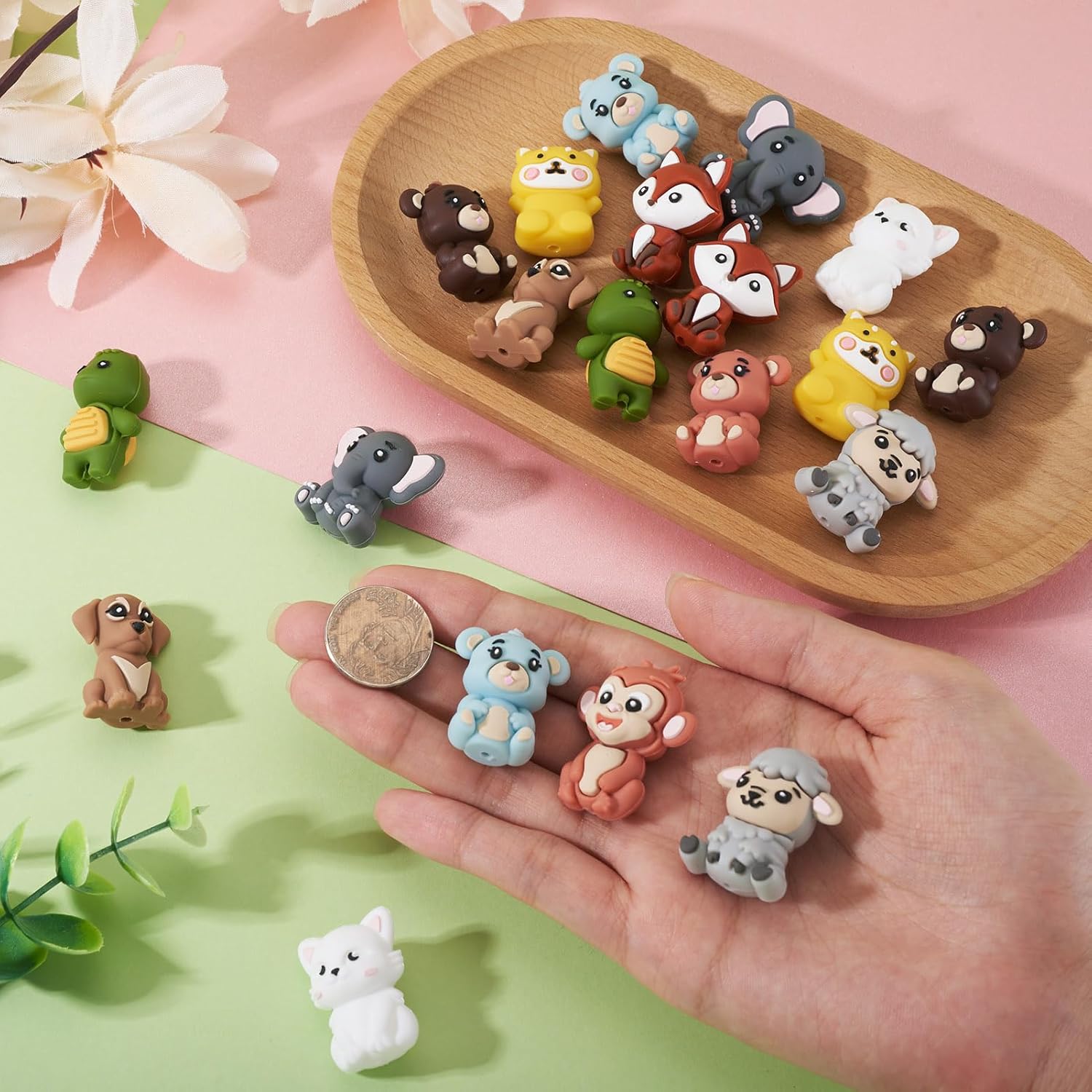 Craftdady 20Pcs 3D Animals Silicone Focal Beads Cute Animals Dog Cat Fox Monkey Tortoise Spacer Beads Colorful Bead Bulk for Beadable Pens Keychain DIY Crafts Hole: 2-3mm, 10 Styles - Image 4