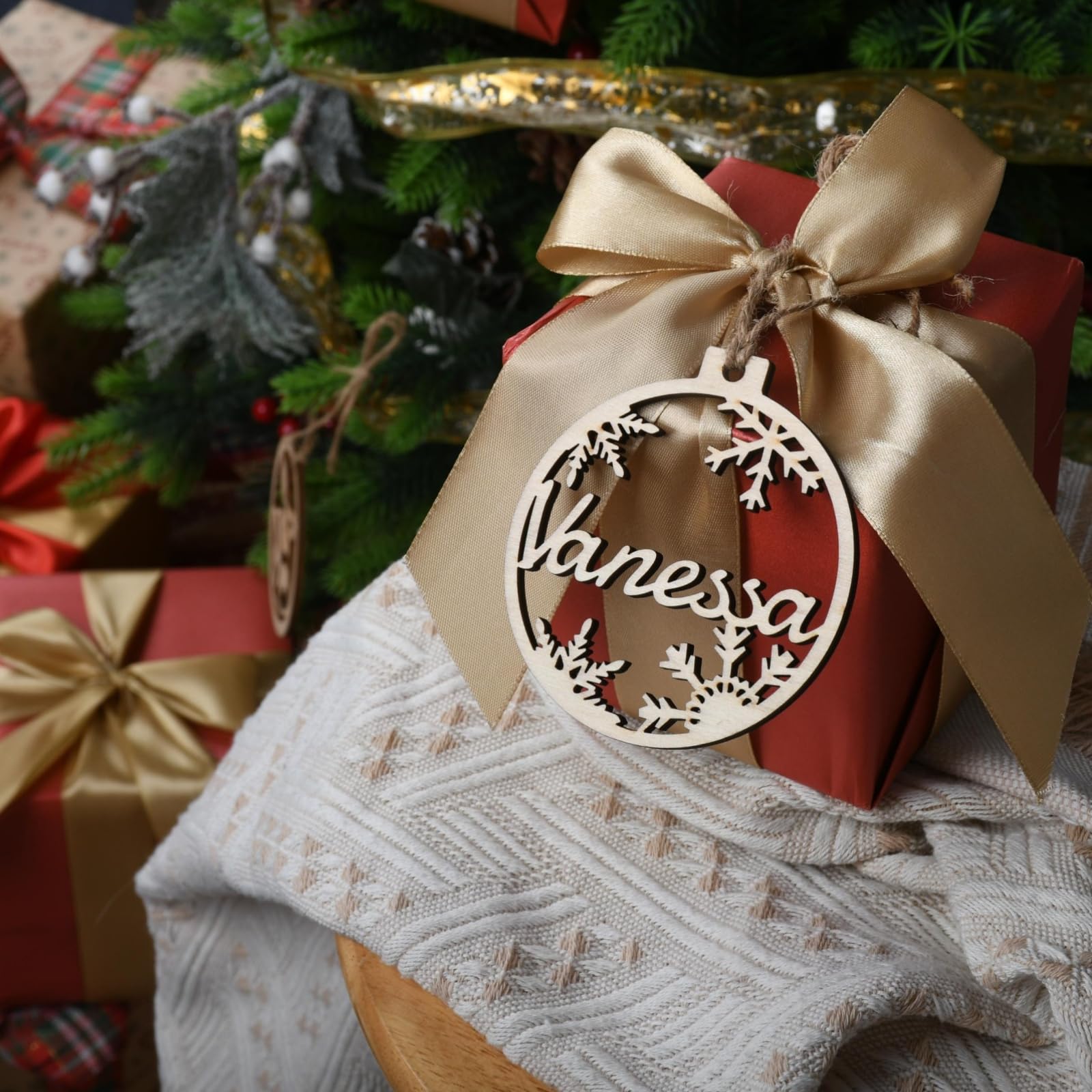 Personalisierte Holz-Namensdekoration, individuelle Weihnachtsdekoration, personalisierte Ornamente für Weihnachtsbaum, Holzanhänger, Dekoration, hängende Weihnachtsstrumpf-Anhänger, Geschenkanhänger