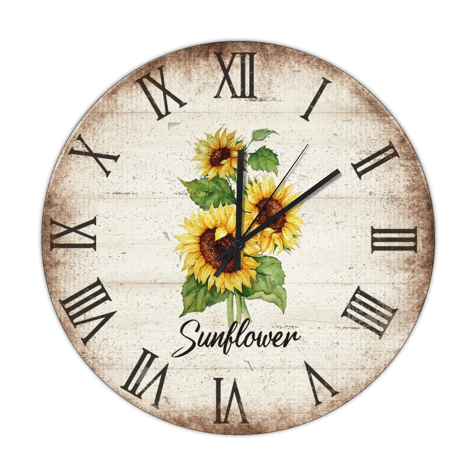 Horloge murale en bois fleurs et tournesols pour une cuisine ou chambre chaleureuse