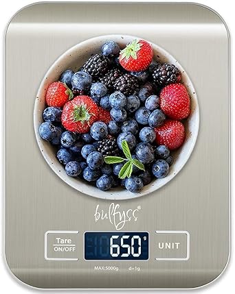 Bulfyss Stainless Steel Digital Kitchen Weighing Scale & Food Weight Machine for Diet, Nutrition, Health, Fitness, Baking & Cooking (5Kgs, Stainless Steel, 2 Years Warranty)