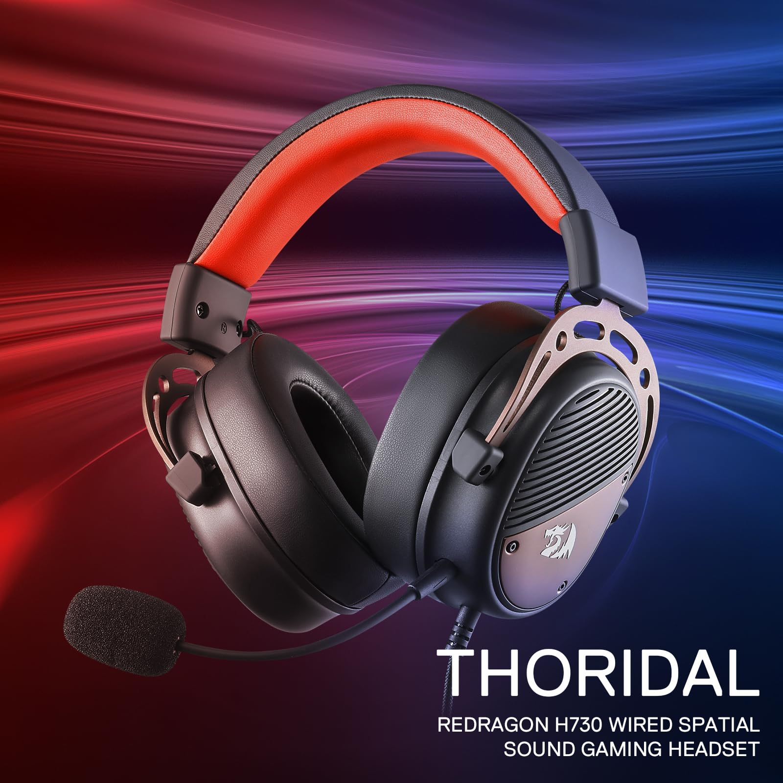 Redragon H730 Auriculares Gaming USB Cableados Drivers 53mm | Sonido Espacial 360° Micrófono Desmontable Cancelación Ruido Almohadillas Magnéticas Reemplazables