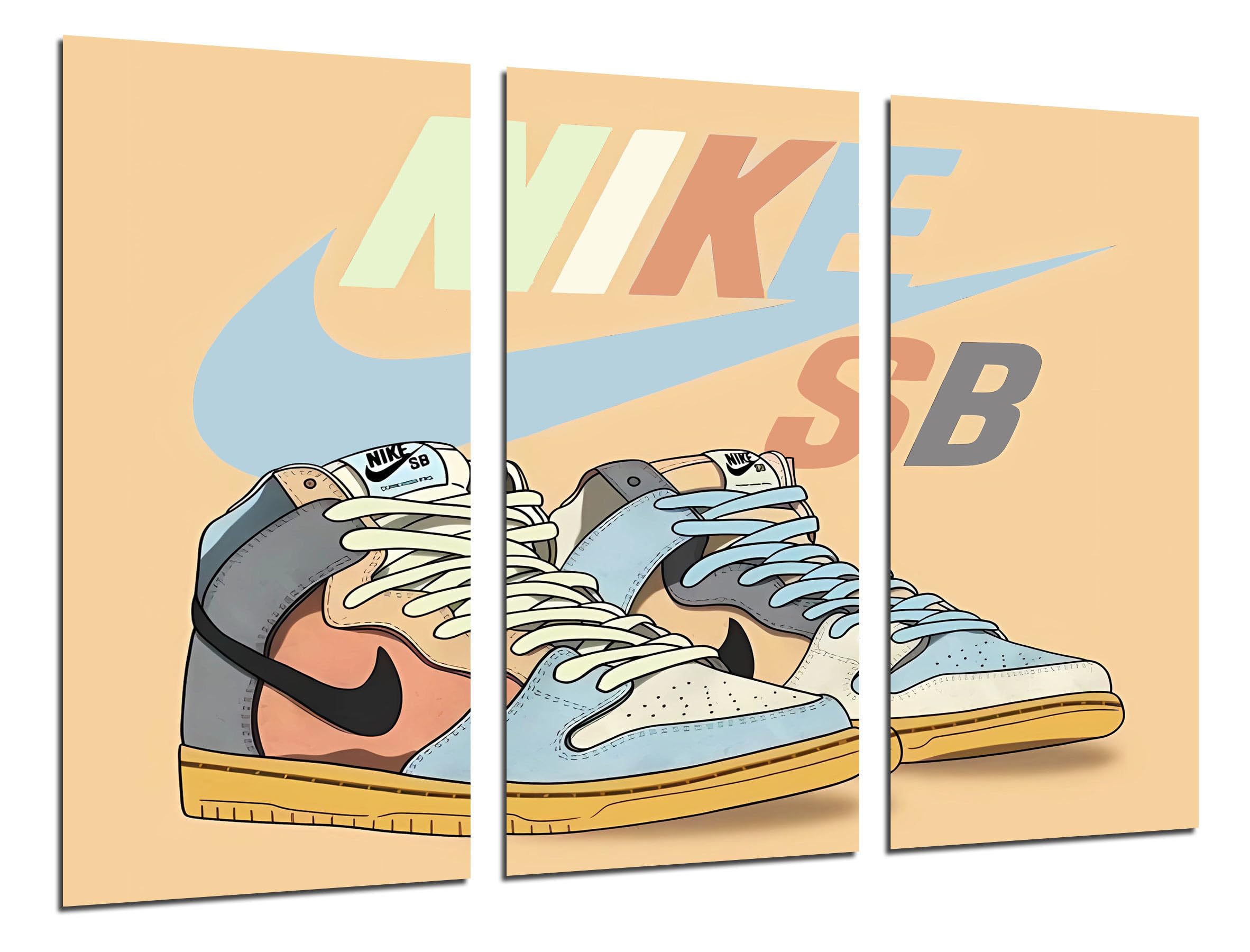 Cuadros Cámara Set 3 posters decorativos para pared, Decoración Salón Modernos, Dormitorios, Habitación, zapatillas Nike SB SkateBoard, (97 x 62 cm)