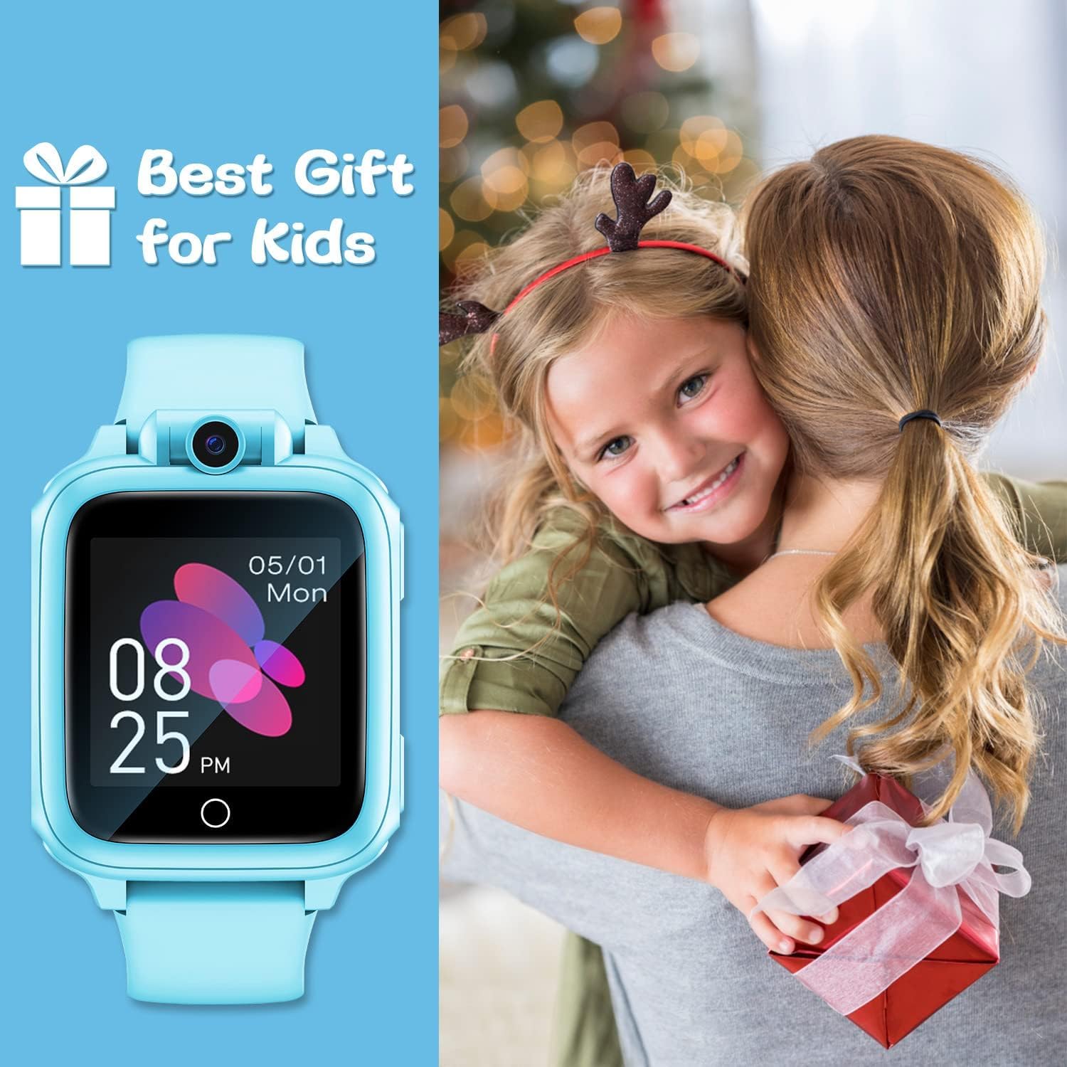 Awatty Smartwatch Kinder, Kinderuhr Jungen Mädchen, Kinderspielzeug 3 4 5 6 7 8 9 10 11 12 Jahre, Geburtstagsgeschenke, mit 90° drehbare Kamera, 14 Spiele, Musik, Wecker, Stoppuhr, Datum - Blau
