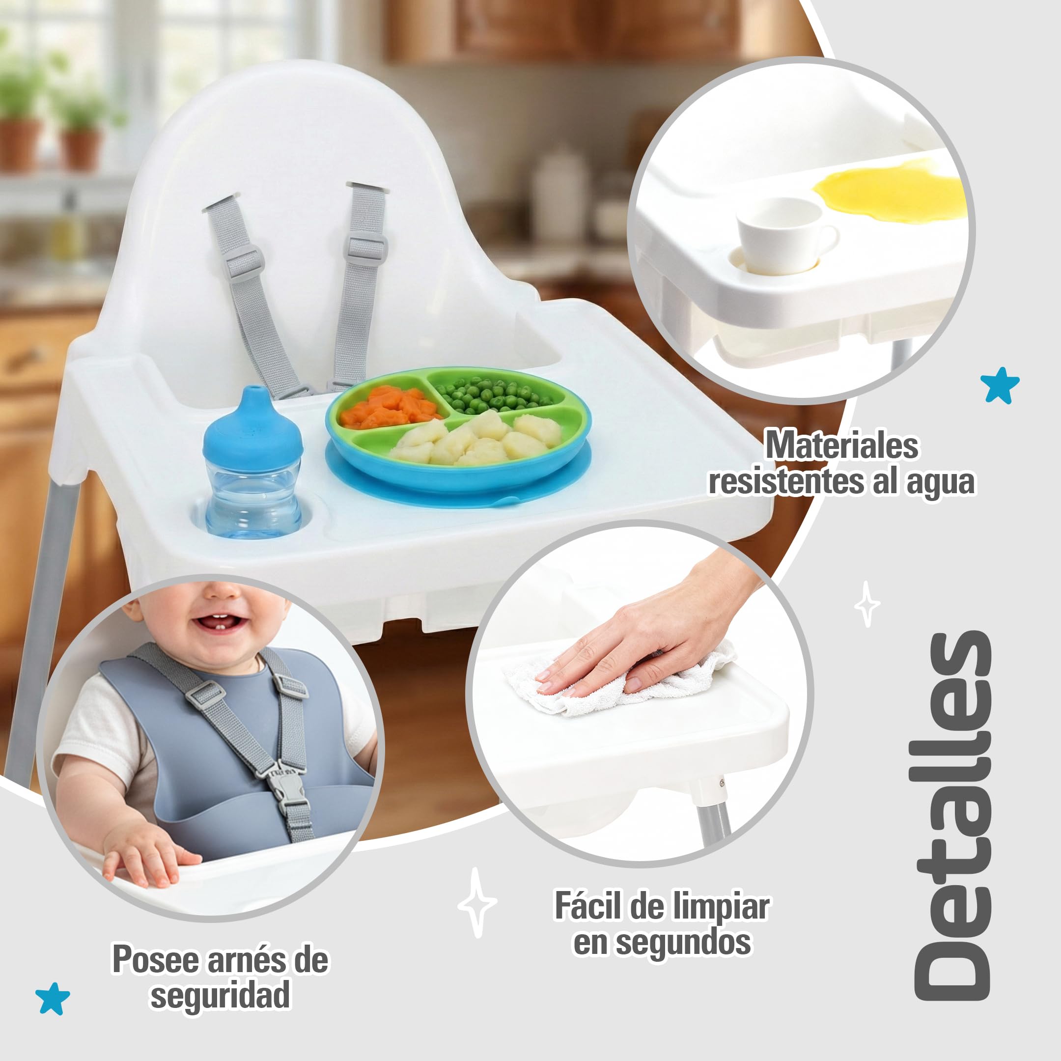 PLASTIMYR Tronas Bebe Light para 6 Meses a 3 Años hasta 15 kg – Silla de Comer para Bebe Resistente a Manchas, Bandeja Extraíble y Arnés de Seguridad - Trona Infantil Fácil de Limpiar 83x44x47 cm