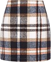 IDEALSANXUN Women's High Waist Plaid Mini Skirt - Wool Blend Bodycon Pencil Skirt for Fall Winter Office & Casual