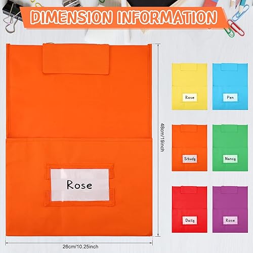 Miniatura 3 de Paquete de 6 bolsillos traseros para sillas, bolsillos para asiento escolar, almacenamiento con bolsa para lápices, etiquetas de nombre, bolsillos