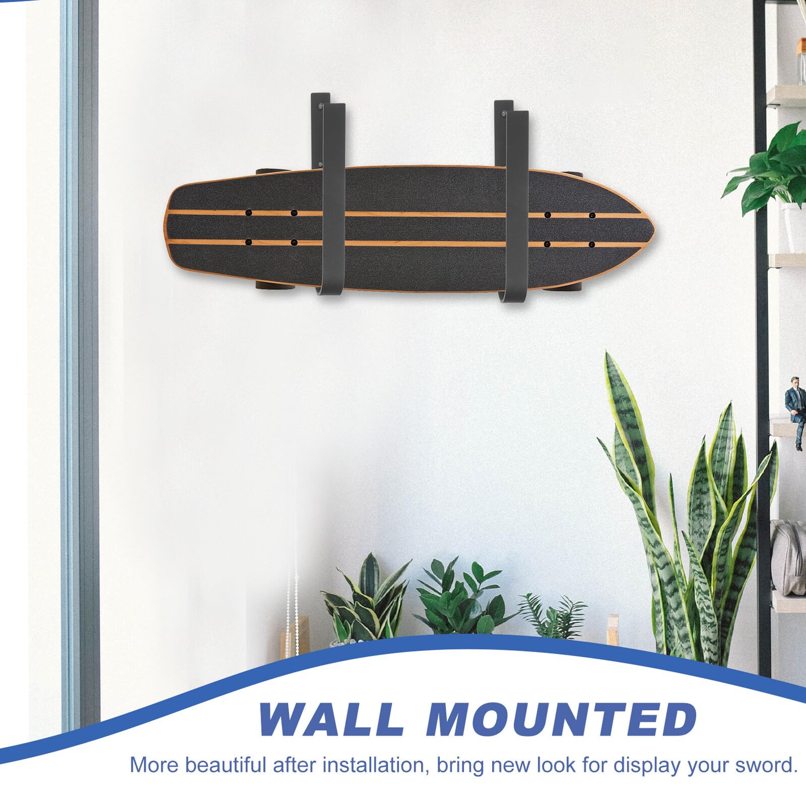 UKCOCO Support Mural en Métal Noir pour Rangement de Skis et Snowboard Crochet Robuste Multifonction 4 Roues pour Garage et Intérieur Organiseur Compact et Pratique pour Sports