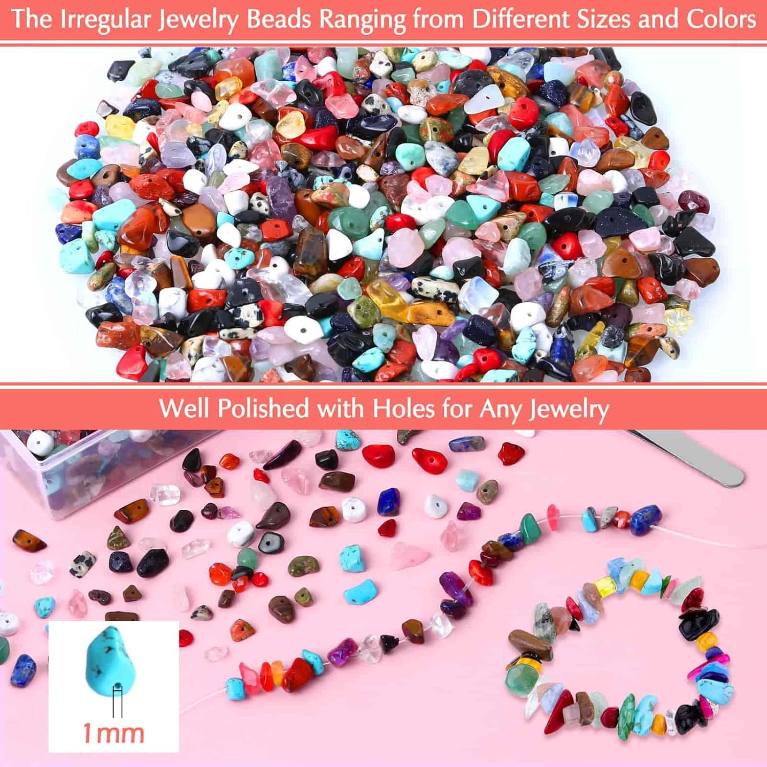 Acejoz 800 Pcs Crystal Beads for Jewelry Ring Making, Jewelry Stone Chip Beads, Small Crystals Gemstones Beads with Plastic Box for Jewelry Ring, Earring and Bracelets Making