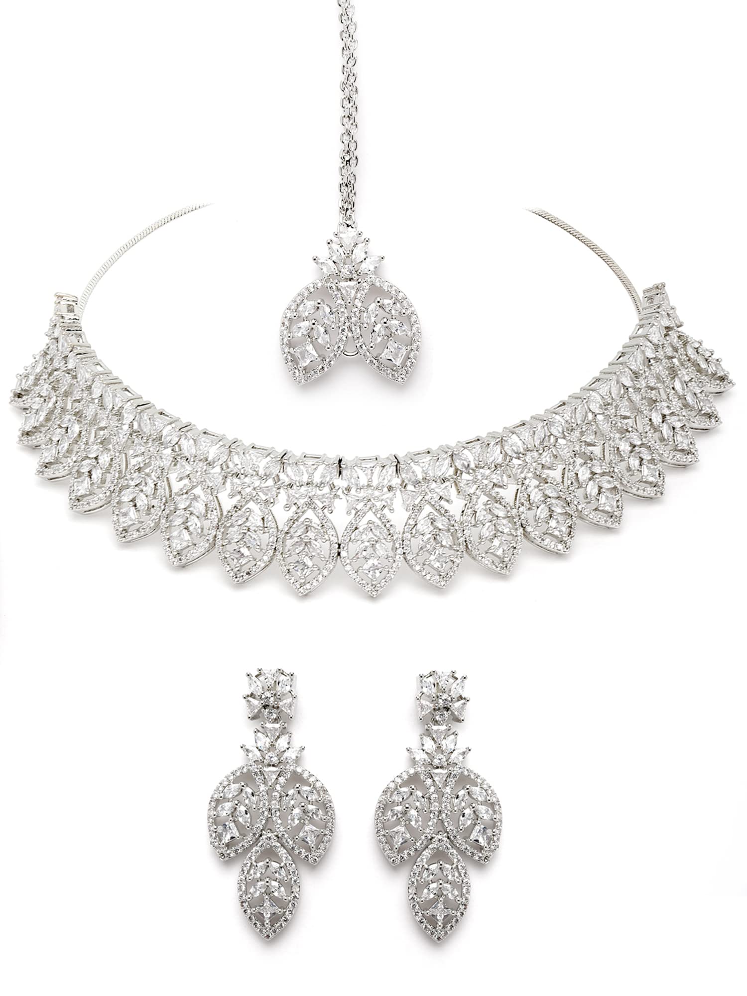 Karatcart Silver Tone Leaf Shape American Diamond Studded Necklace Set for Women (B0B3T79HS9) Amazon Price History, Amazon Price Tracker