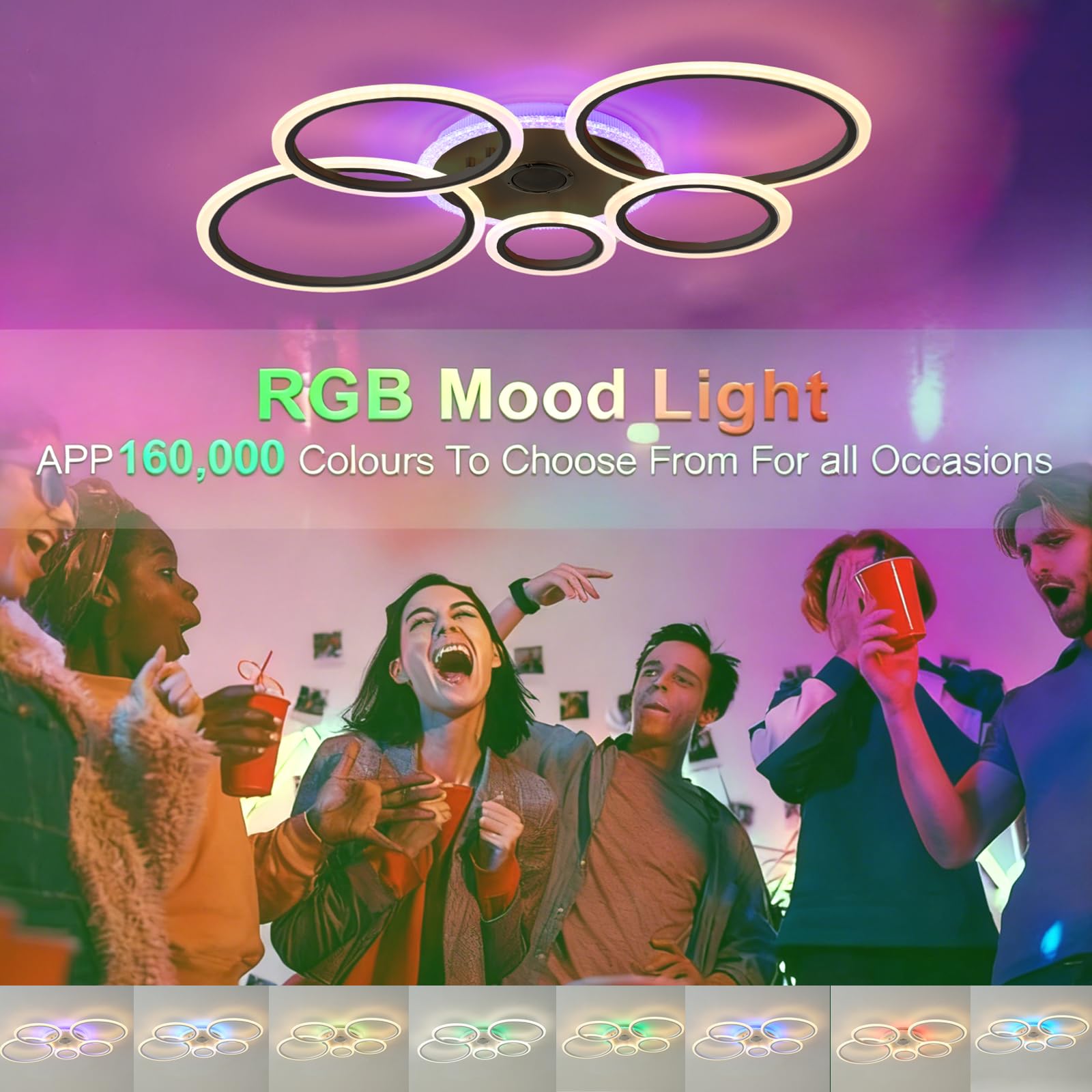 Moderna LáMpara De Techo RGB Con Bluetooth Regulable Mediante Control Remoto Y AplicacióN Con FuncióN De Memoria Sin Parpadeos Inteligentes Para Dormitorios Cocinas Y Bares,Negro