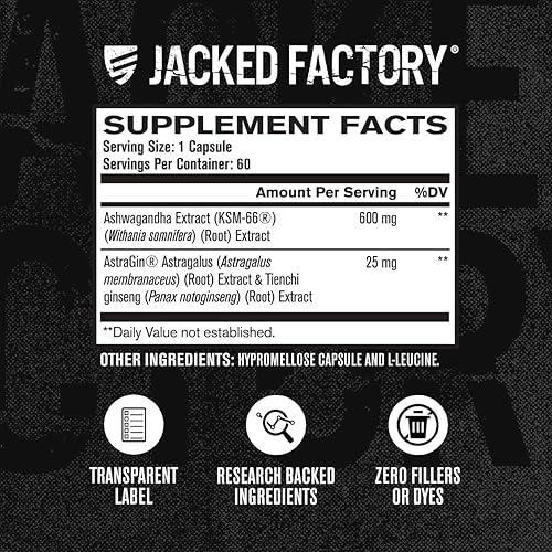 Miniatura 4 de Jacked Factory Extracto de raíz de Ashwagandha (KSM-66 Ashwagandha) con 5% de Withanolides – Suplemento para alivio natural del estrés, función