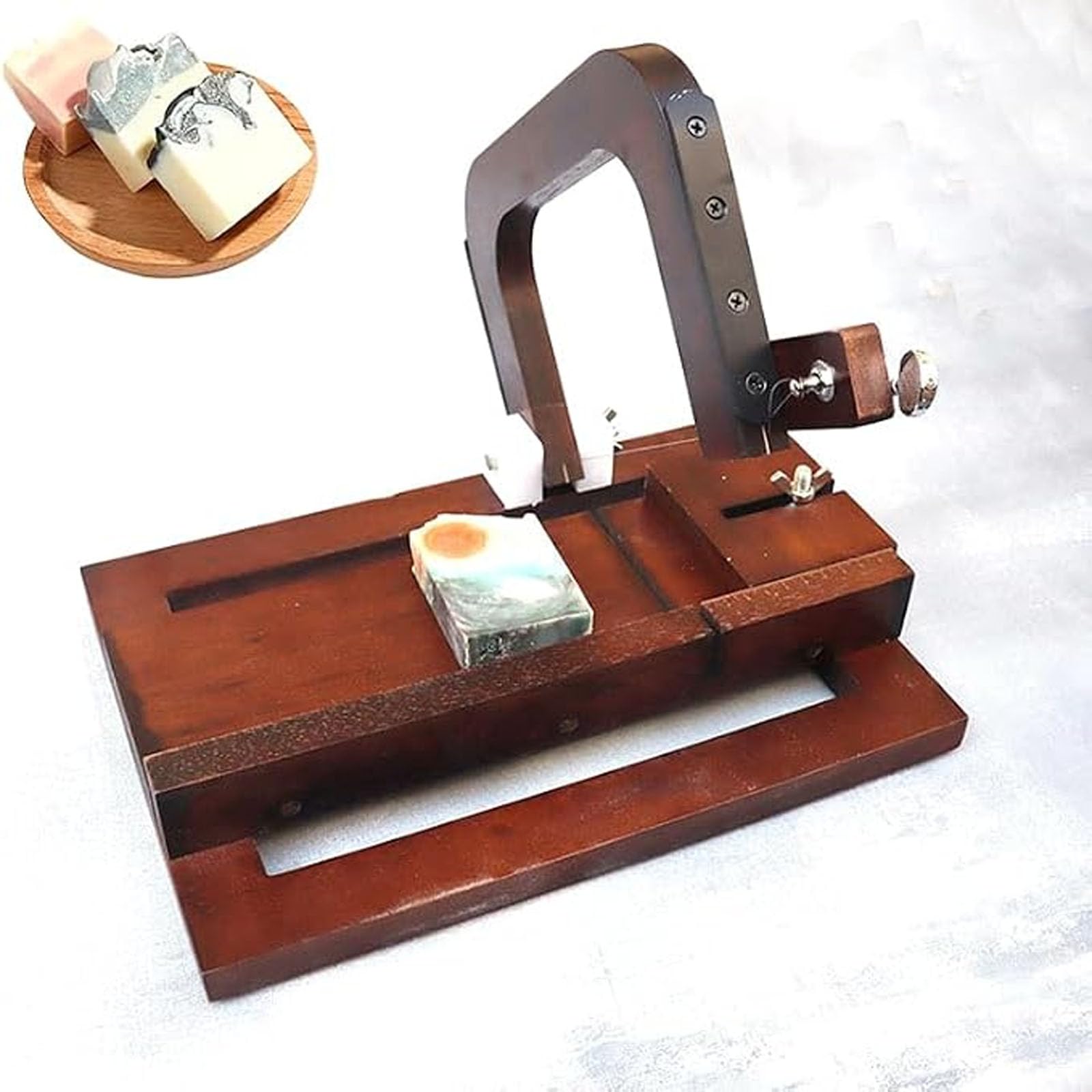 Professional Single Wire Soap Slicer, Wooden Soap Cutter With 10 Replaceable Steel Clear Scale, Thickness Adjustable, Cutting Evenly And Quickly, For Soaps Loaf, Candles, Cheese, Butter Trimming