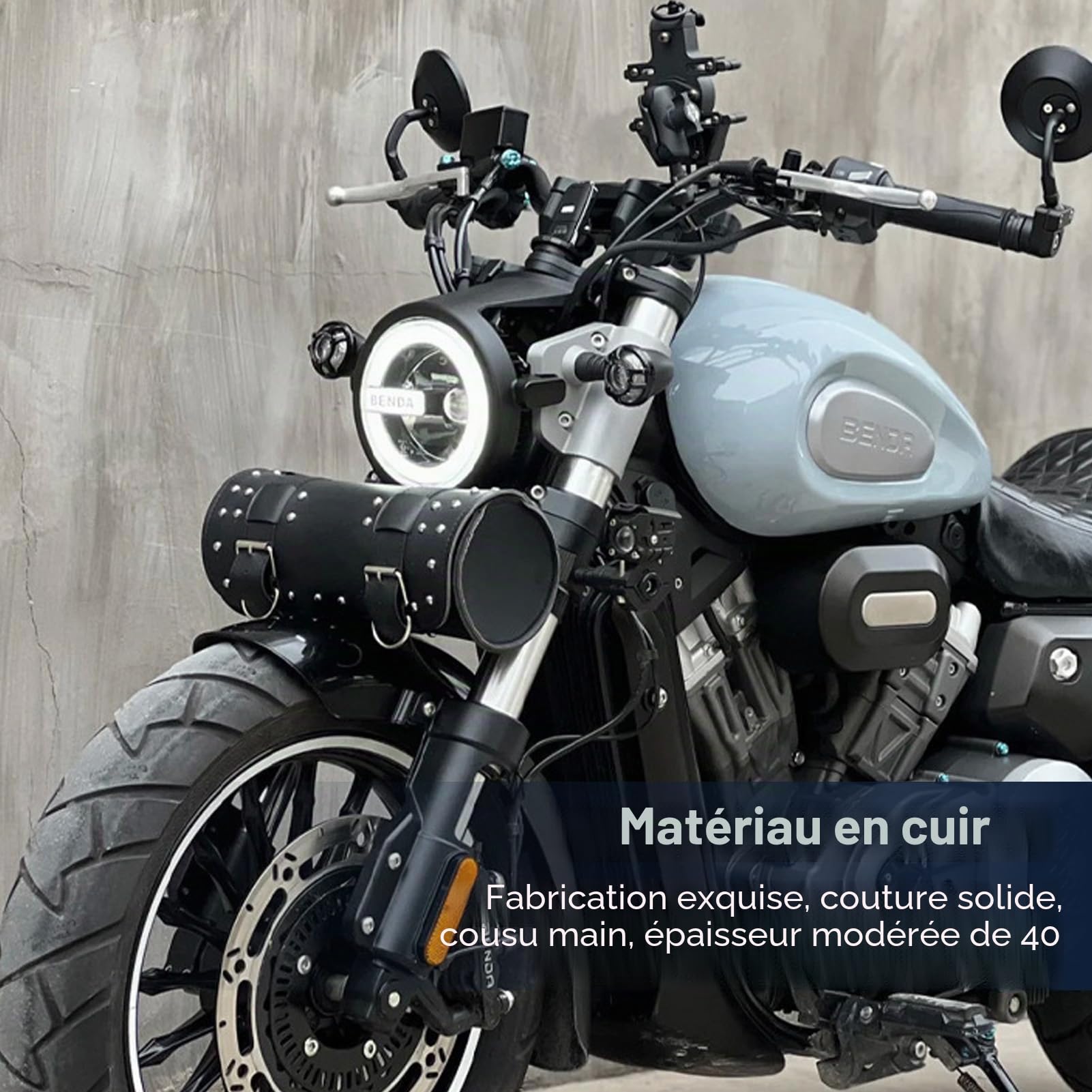 13x31cm/5.1x12,2 Pouces Sac de Fourche de Moto, Cuir PU Sac à Outils Universel pour Moto Sacoche de Moto Sac à Bagages en Rouleau pour Moto Pochette à Outils étanche pour Moteur (Noir)