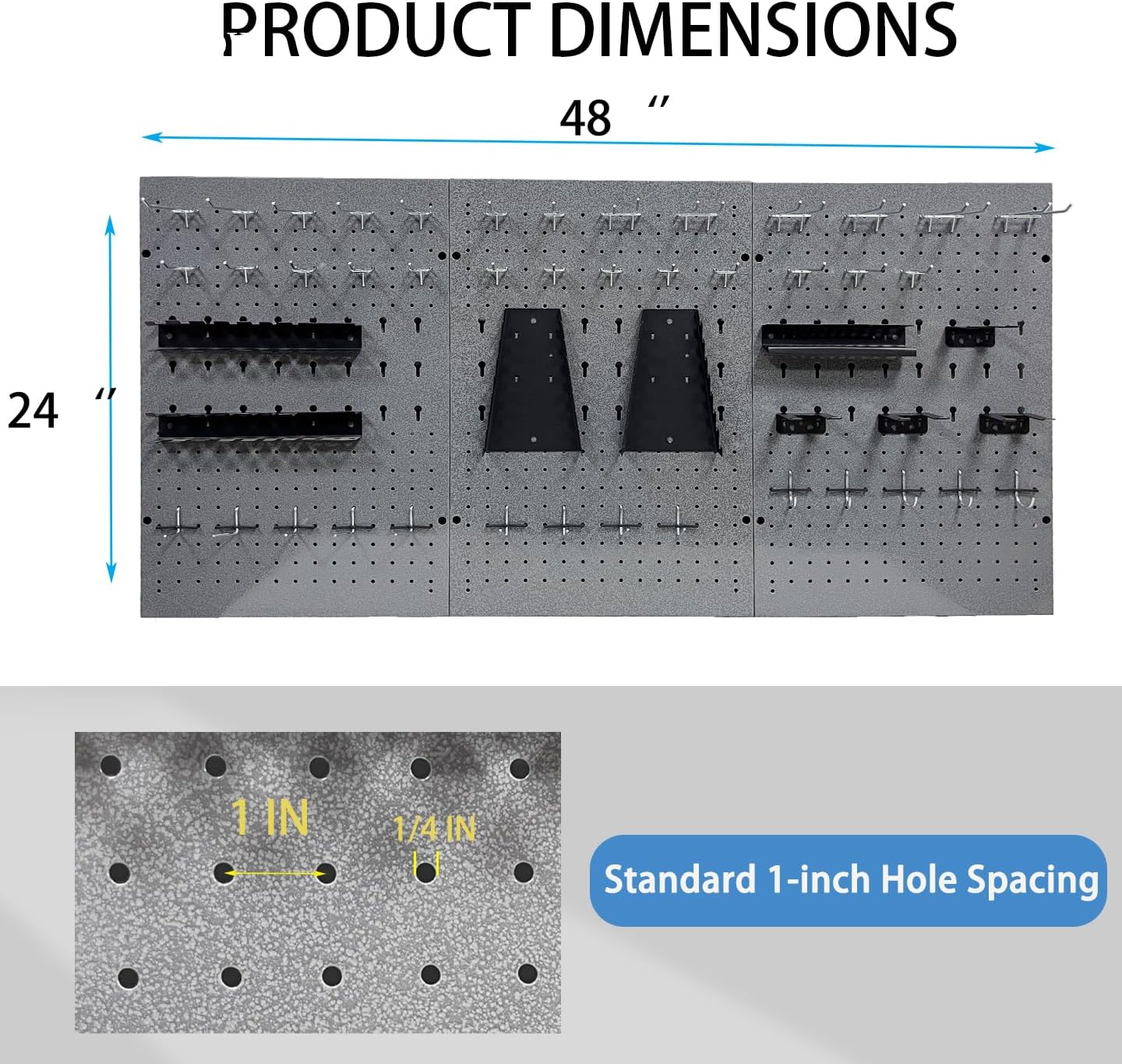 JZD Metal Wall Pegboard Panels, 16"x24" Heavy Duty Steel Wall Organizer for Tools Storage, Included 3 Panels & 115 Hooks and Accessories, for Garage Office Basement