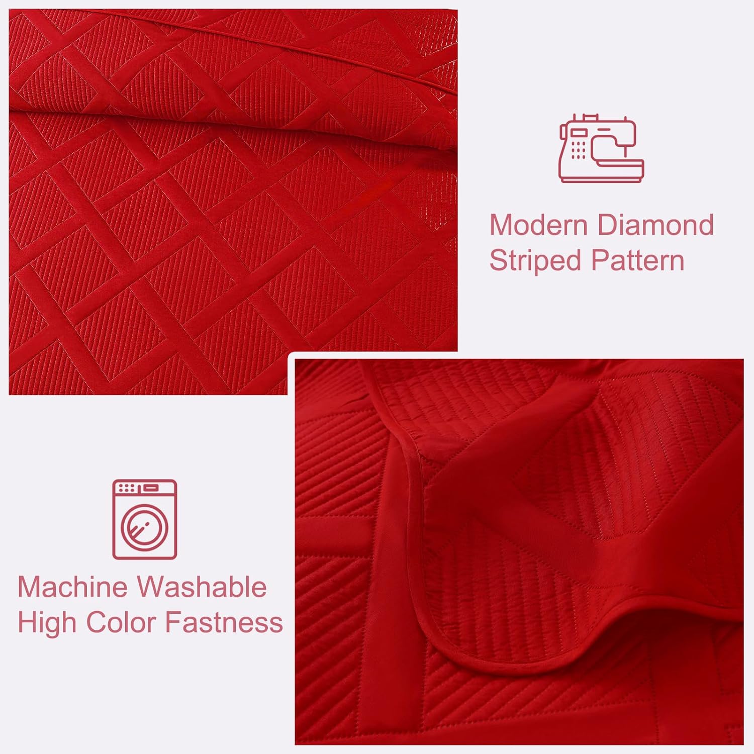 Exclusivo Mezcla King Quilt Set- Red Quilts Bedding Set with 2 Pillow Shams, Modern King Bedspread with Striped Pattern, Soft Lightweight Bedspreads Coverlets for All Seasons - Image 5