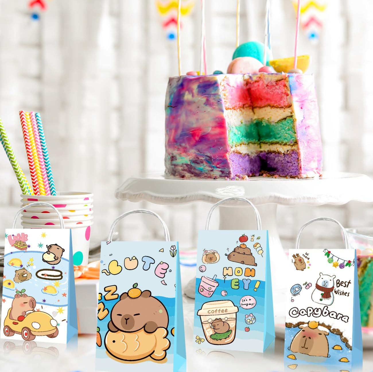 12 Pack Capybara Party Bags With Stickers - Gift Goodie Candy Treat Bags For Kids Birthday