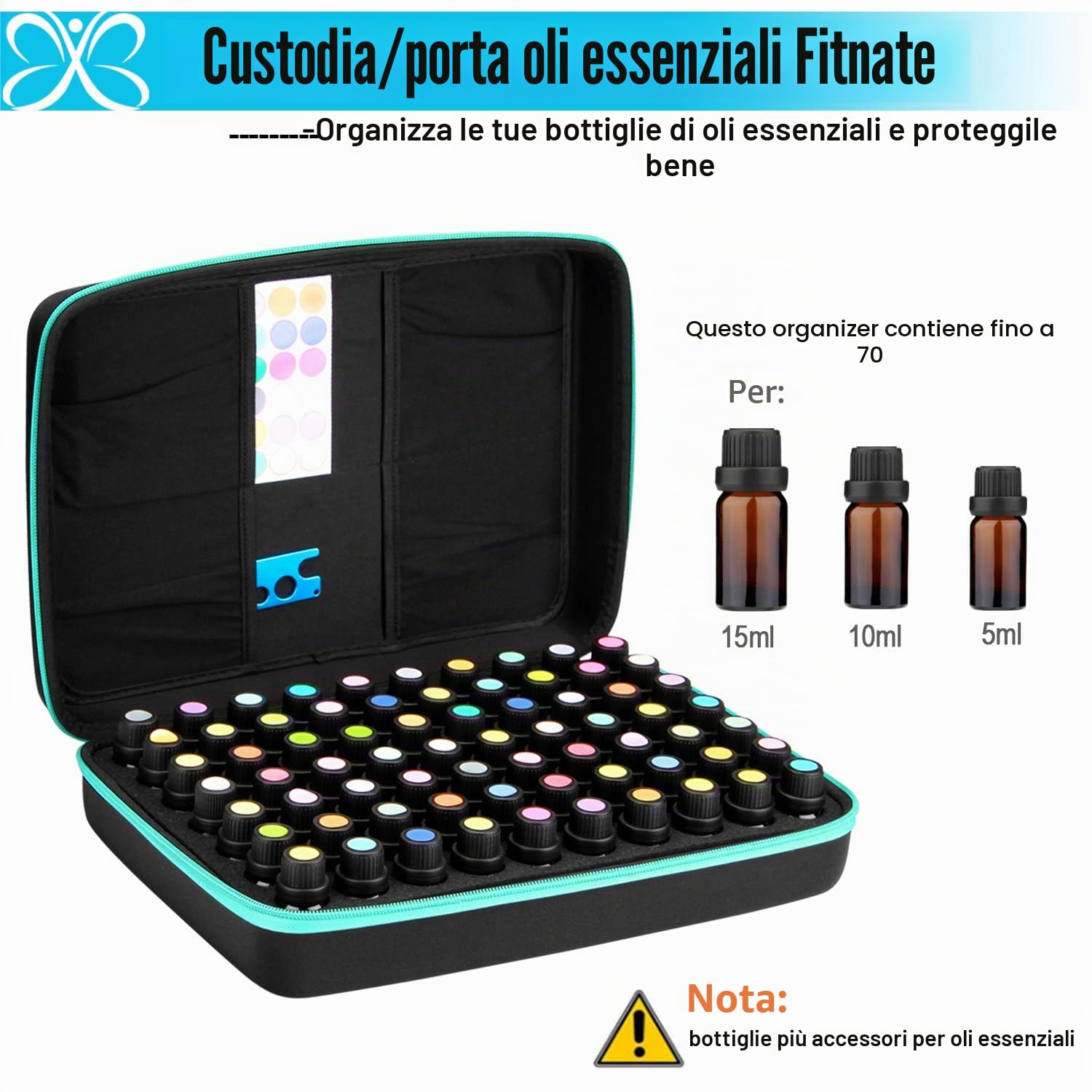 Scatola per Oli Essenziali -FITNATE Antiurti 70 Bottiglia Cassetta di Olio Essenziale Rigido Valigetta da Viaggio Contenitori per Bottiglie di Olio 5 ml 10 ml 15 ml -Blu