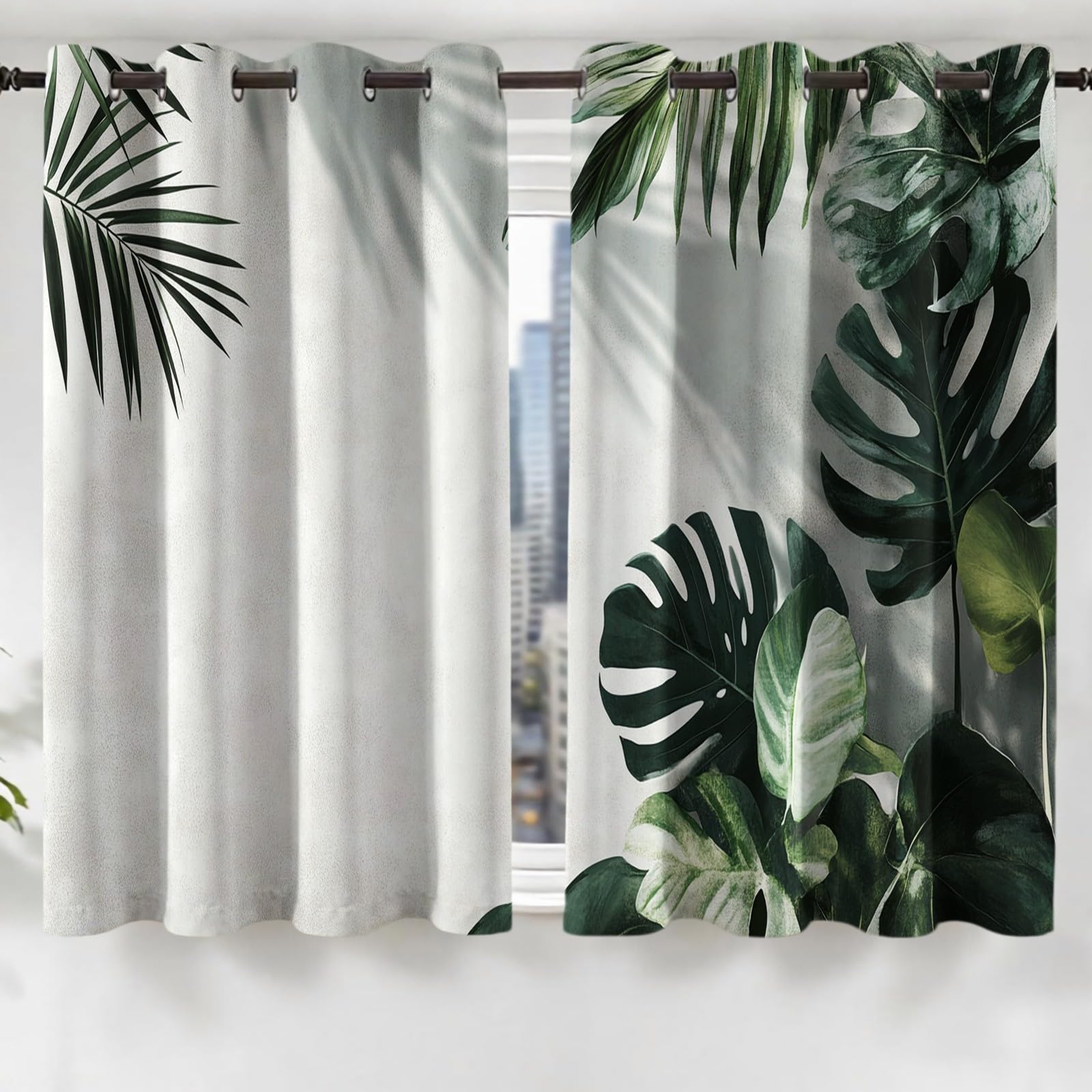 Rideaux Occultants Thermiques Lot de 2, Feuilles de Monstera Isolation Contre Le Froid et la Chaleur, pour Chambre et Salon, 140L X 175H cm