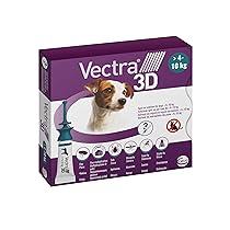 VECTRA 3D Antiparassitario per Cane 3 Pipette Antipulci Antizecche e Antizanzare per cani da 4 a10 kg Protegge da Pulci Zecche Flebotomi e Mosche.