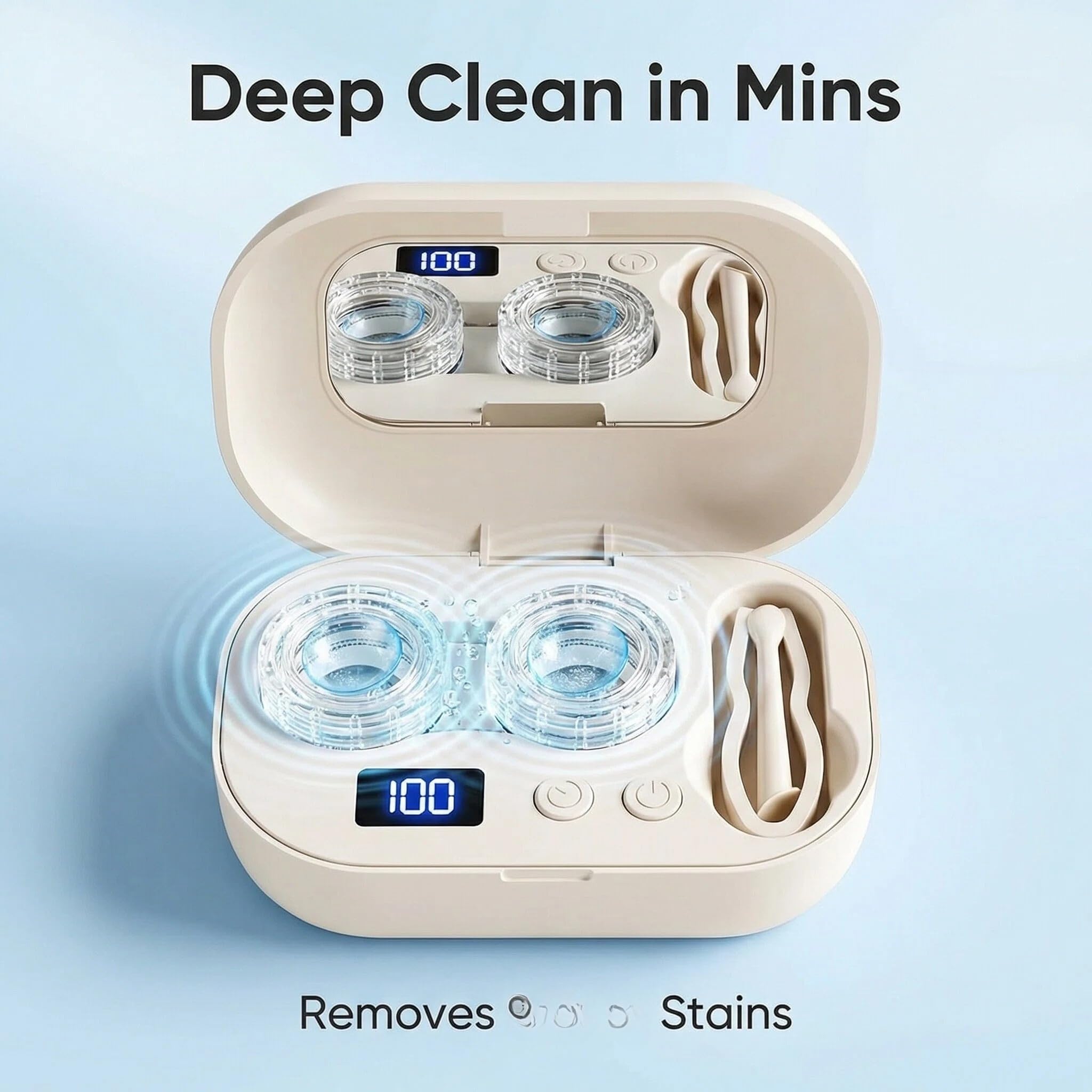 Ultrasonic Contact Lens Cleaner Machine, Electric Cleaning Case with Digital Display, Portable Ultrasonic Eyeglass Lens Cleaner Machine for Gym, Travel, Home, ContactLens Applicator Tool — view 4