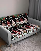 Vista 3 de Funda de sofá para sofá de 3 cojines, 1 pieza, gnomo de copo de nieve, adornos de Navidad, pino, funda elástica duradera para sala de estar, niños