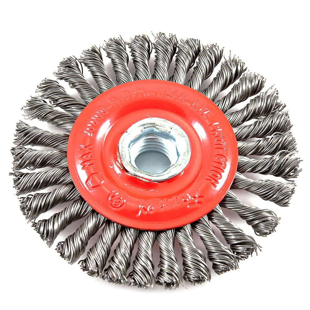 Brosse de roue de fil d'acier 4" Forney Stringer Perle Twist filetée 5/8-11