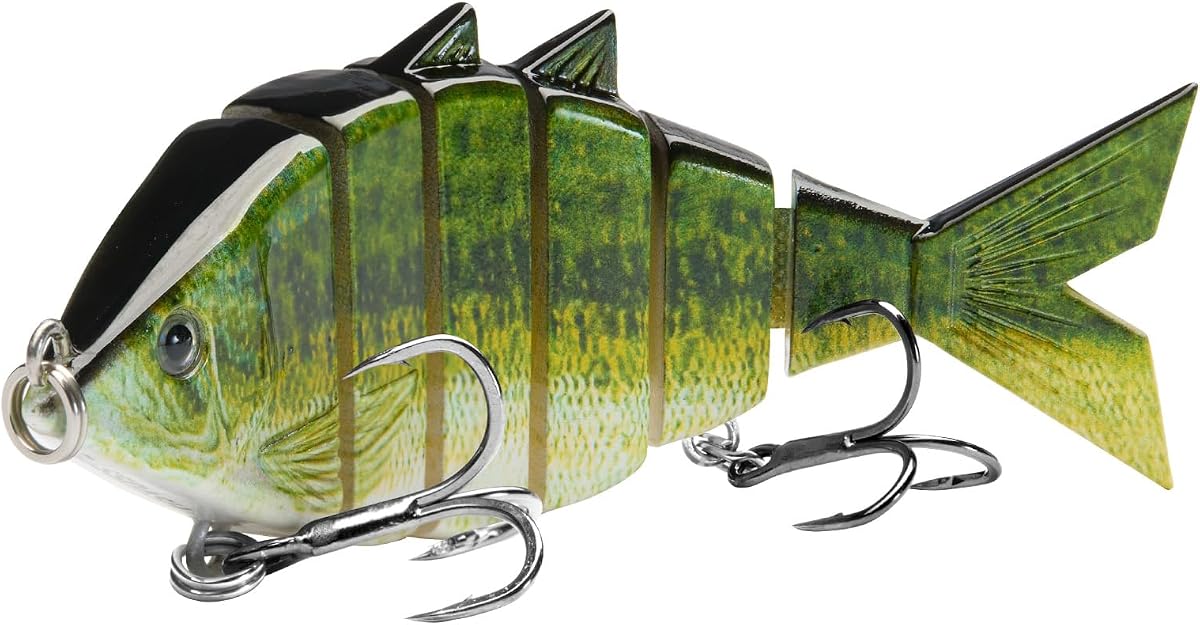 BASSDASH Bone Swimbait Multi Jointed Hard Fishing Lure for Bass Trout Bluegill Pike with Angled Cut Segments