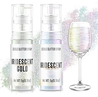 Edible Glitter Spray,2 Colors Iridescent & Iridescent Gold Food Grade Ed...
