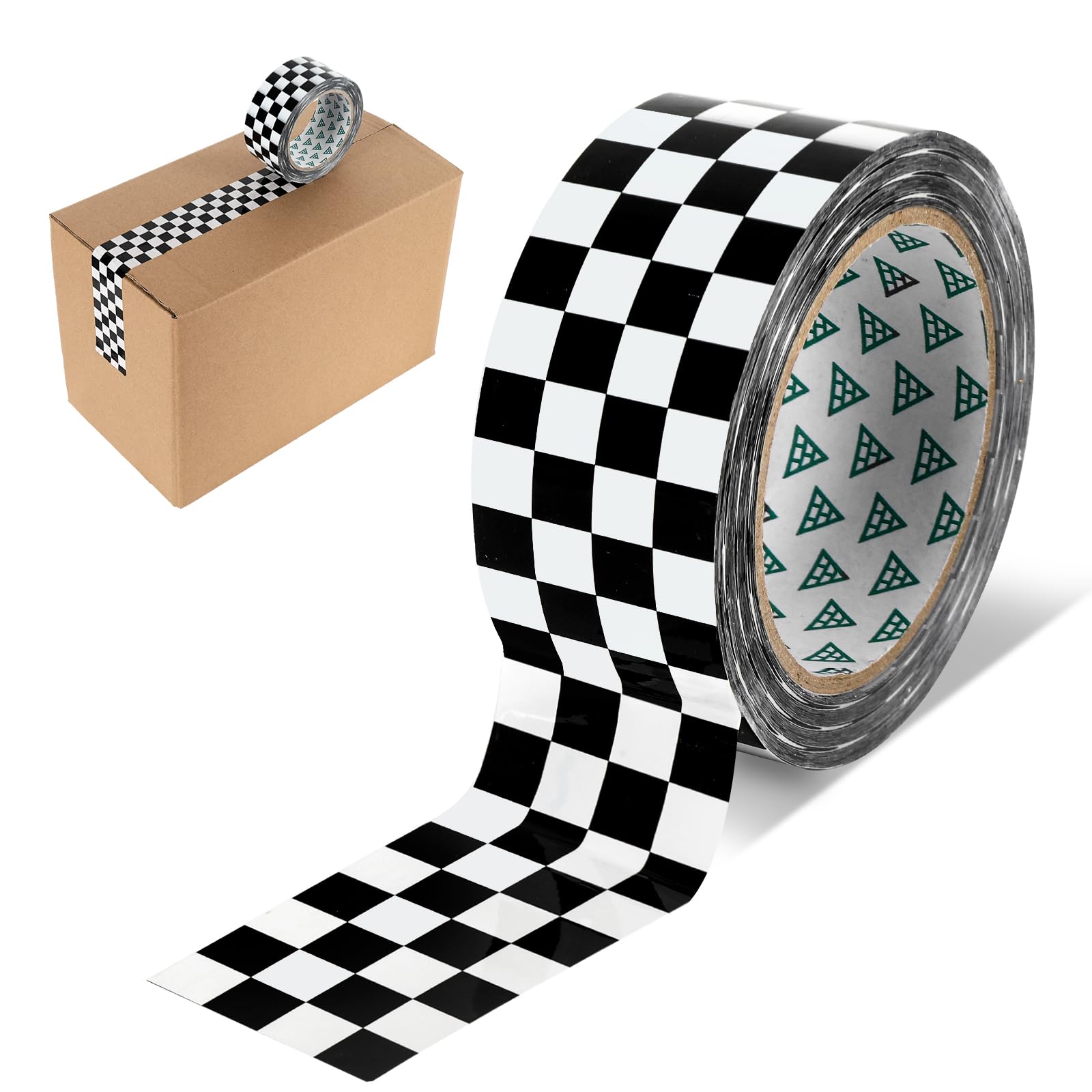 Whaline Checkered Flag Packing Tape 100 Yard Sticky Duct Gift Wrapping Tape Race Car Tape Printed Waterproof Shipping Buffalo Tapes for DIY Crafts