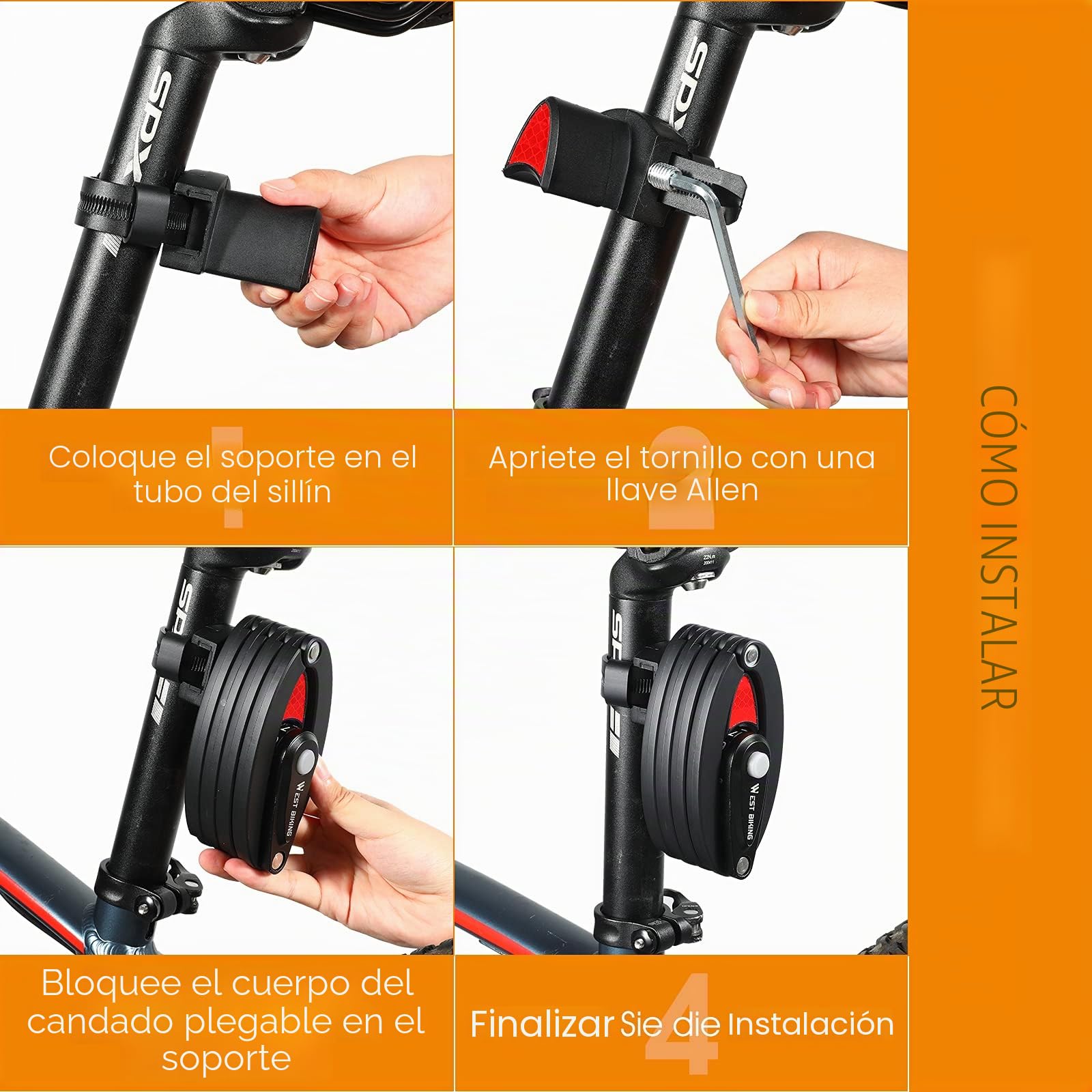 XIQI Candado plegable para bicicleta de alta seguridad, 85 cm de longitud, candado de combinación con soporte, alto nivel de seguridad 10, cerradura de bicicleta para bicicleta de montaña y carretera