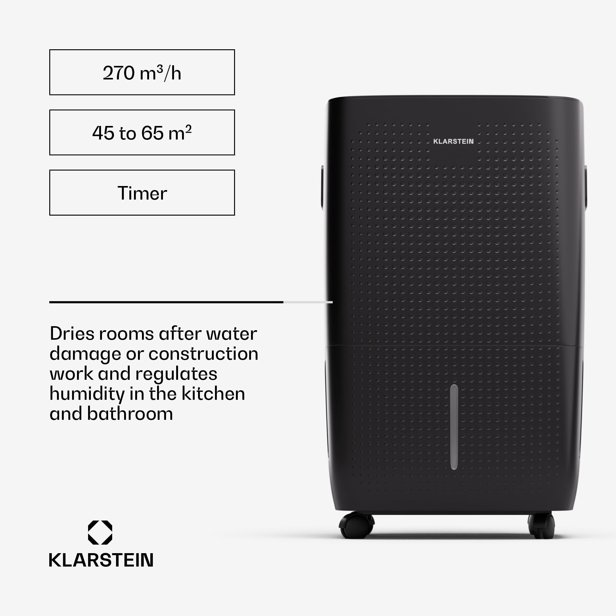 Klarstein DryFy Connect 60L Osuszacz powietrza, 60L/24h, Sterowanie aplikacją WiFi, Zbiornik 8L, Timer, Osuszacz do pomieszczeń 45-65m², Automatyczne wyłączanie, Przenośny, Antracytowy