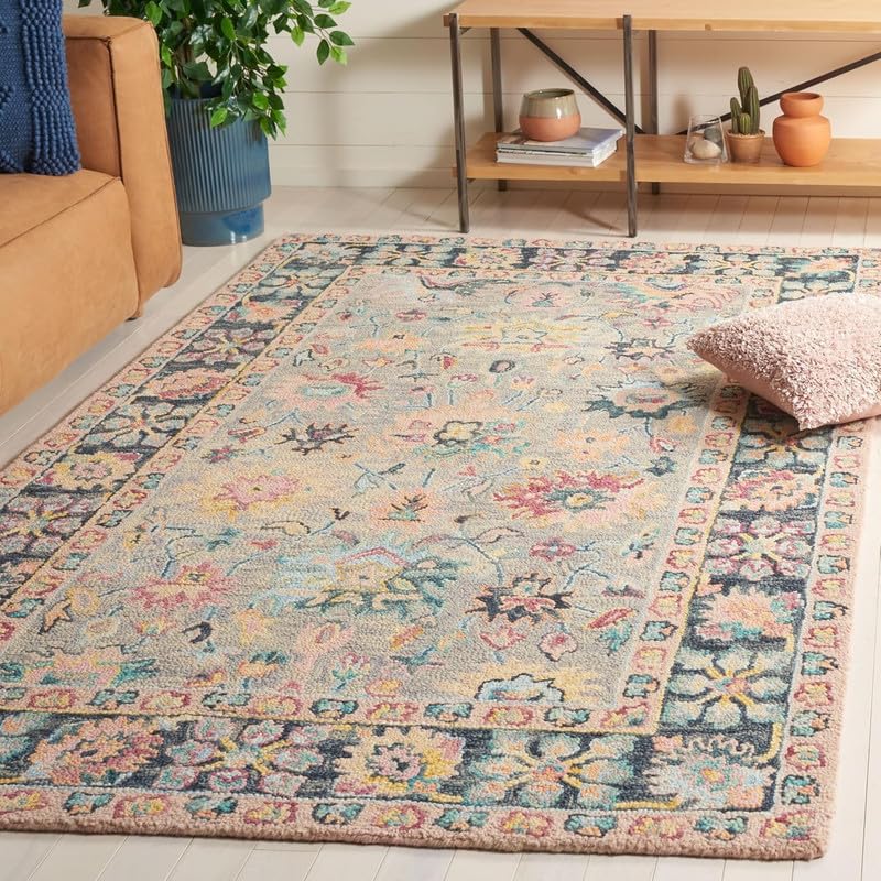 Image of Handmade Premium AFIFA Collection Woollen Rug Loop Pile Floral Hand Tufted Carpet for Living Room Bedroom Drawing Room Hall and Floor 3X5 Size