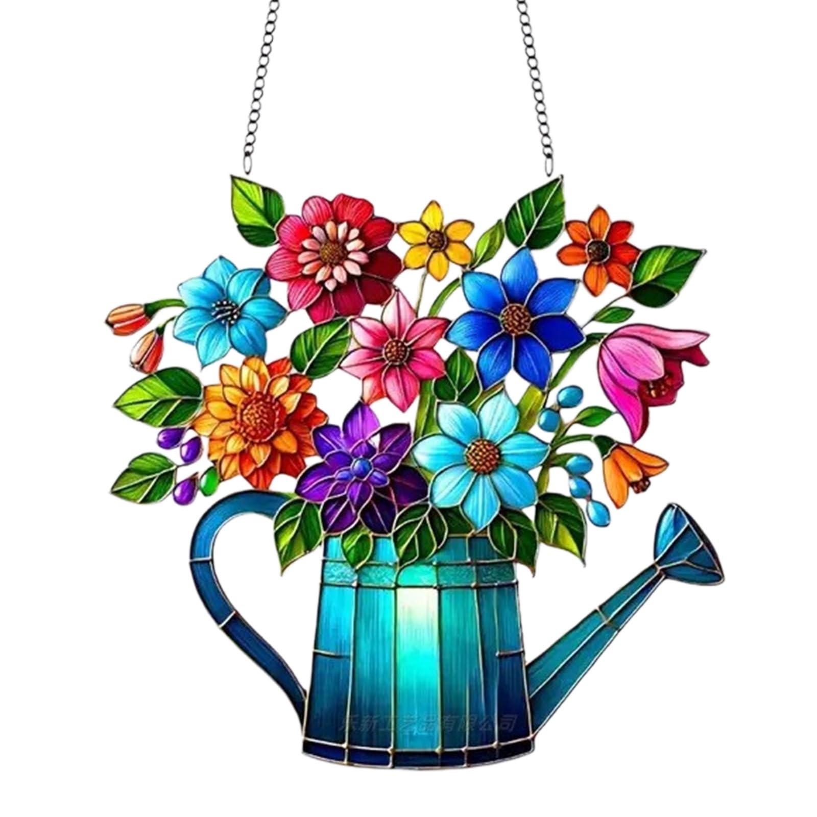 Tsophreniq Colorful Potted Plant Themed Stained Acrylic Window Decoration Ornament for Patios Garden Parties Outdoor Hanging Art Sign Window Ornament Colorful Flowers Decors Decorative Sign