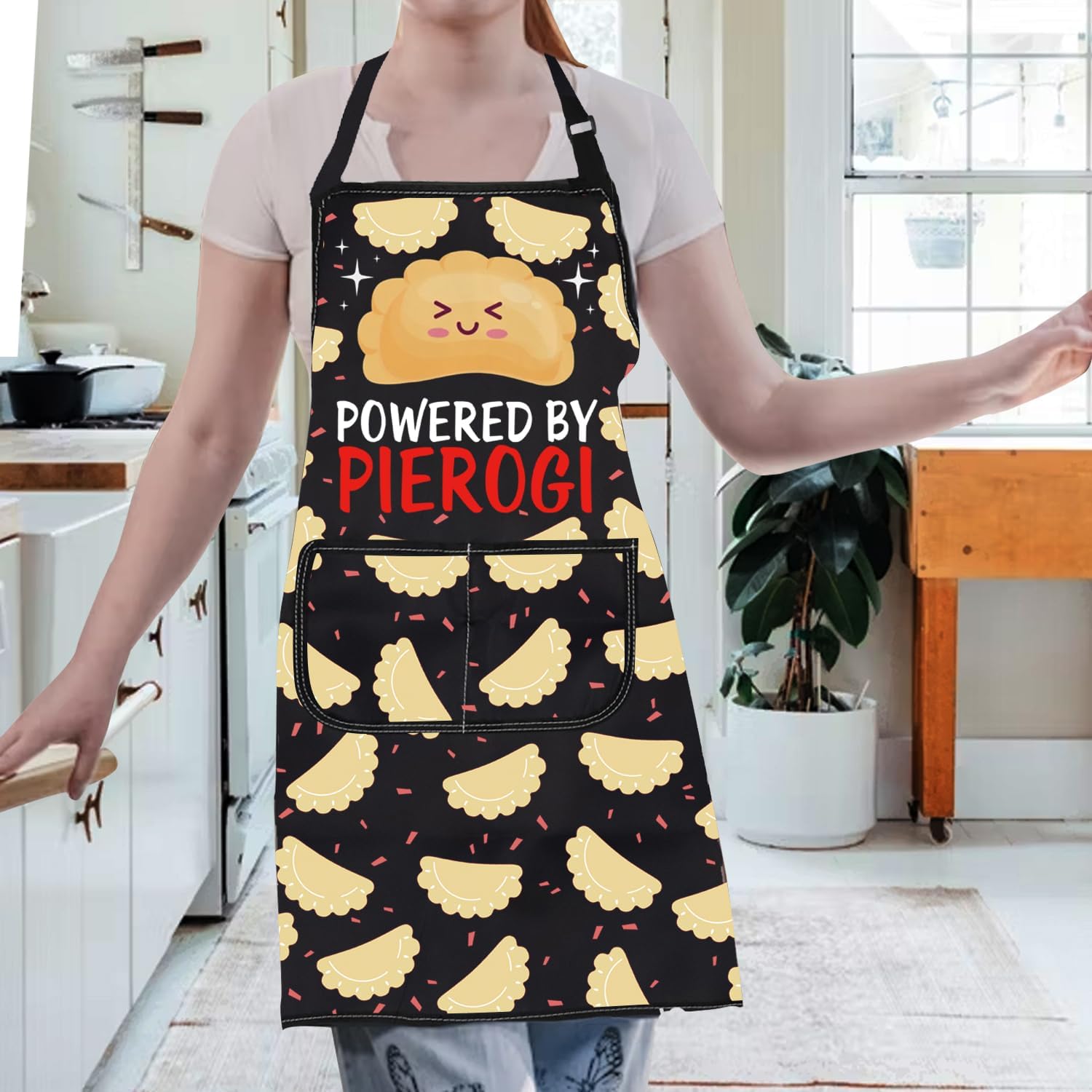 Gzrlyf Powered By Pierogi Apron Polish Dumplings Apron Polish Pierogi Gifts for Pierogi Lover Maker Cooking Kitchen Apron image 5