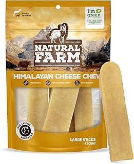 Natural Farm Himalayan Yak Cheese Chews, Protein-Rich, Low-Allergen, Lactose-Free, Gluten-Free, 100% Natural - Large, 4 Pack