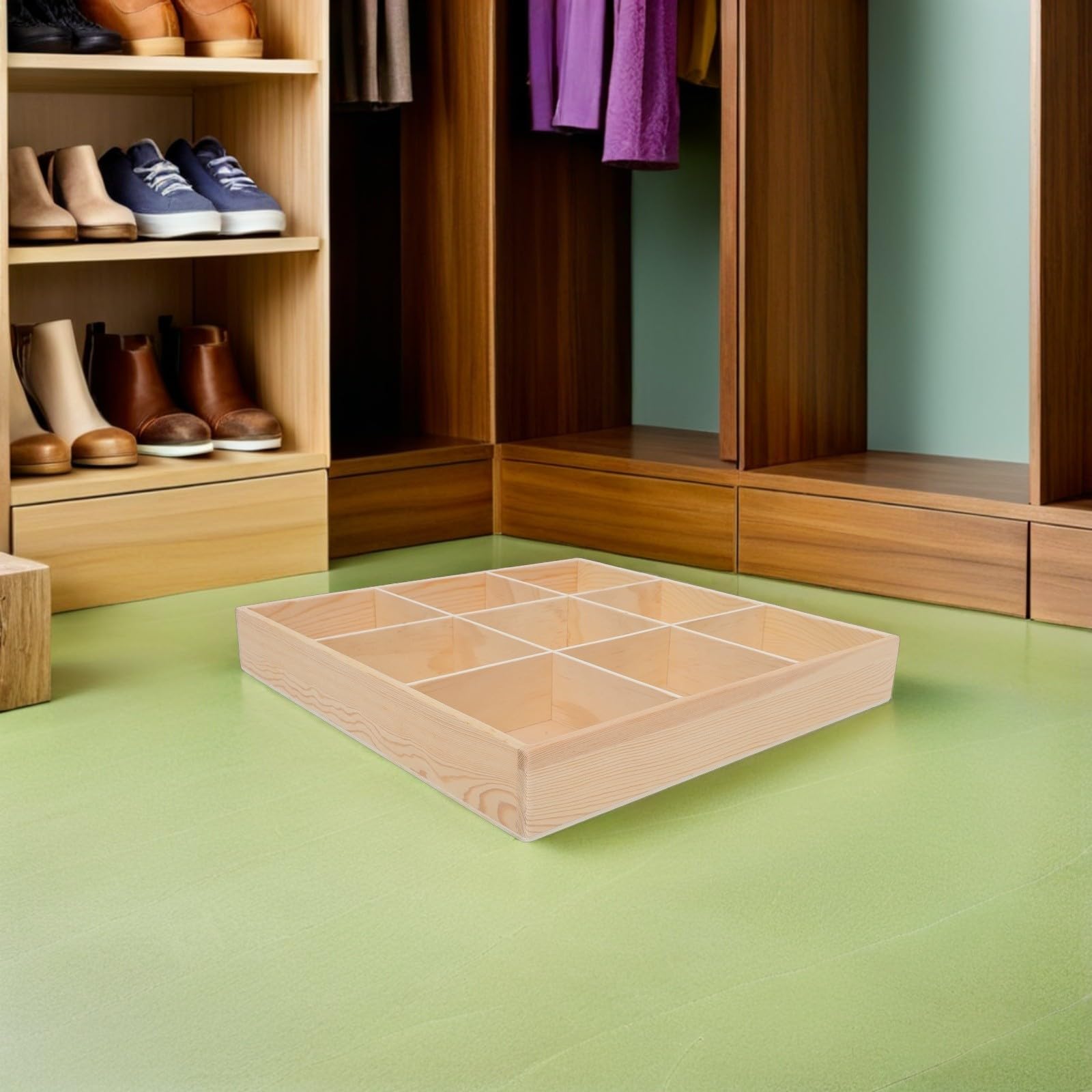 Organizzatore in Legno per Cassetto con 9 Scomparti, Scatola Porta Biancheria Intima e Calze, Finitura Liscia e Alta Durabilità, la Casa la Camera da Letto