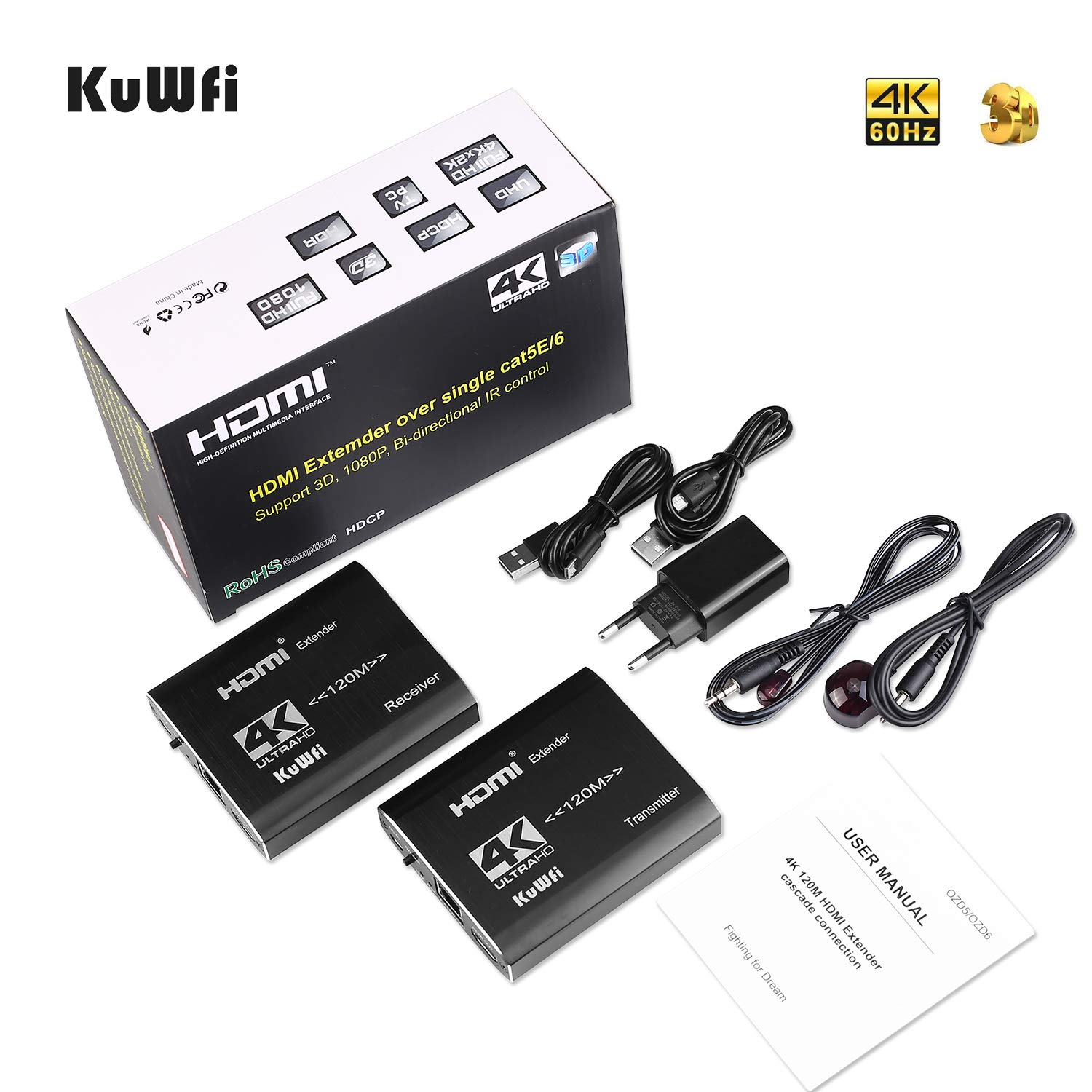 Suреr Chеар 🛒 KuWFi 4K HDMI Network Extender Over Single Cat5e/Cat6 Ethernet Cable RJ45 120M IR Remote Transmitter Receiver for PS4