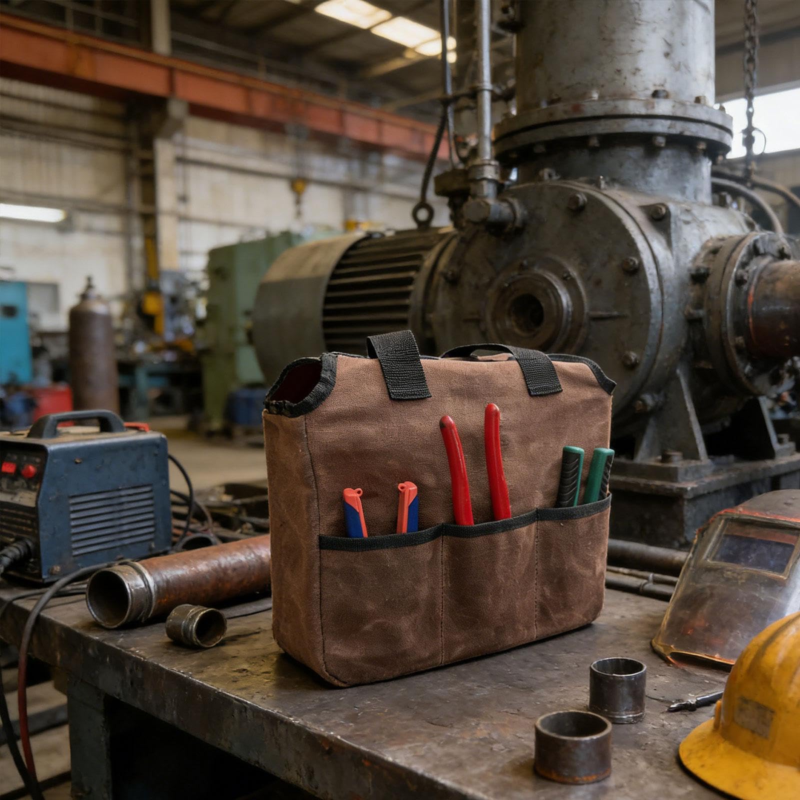 Bolsa de herramientas resistente para herramientas de jardín, bolsa de almacenamiento de lona encerada de 12 x 5 x 14 pulgadas con bolsillos, llaves y organizador de tijeras