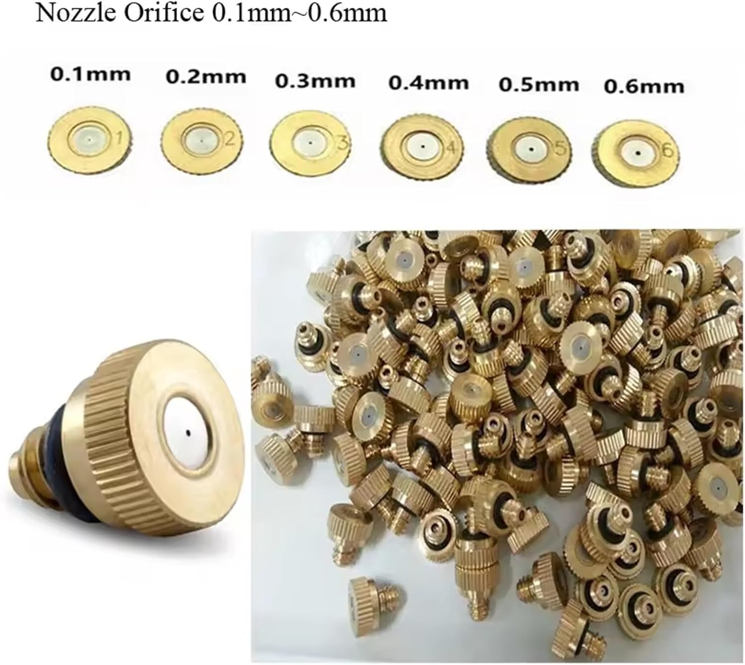 50Pcs Brass Irrigation Thread Mist Nozzle Low Pressure Misting Sprayer Water Nozzles for Dust Control Outdoor Cooling System(0.2mm)